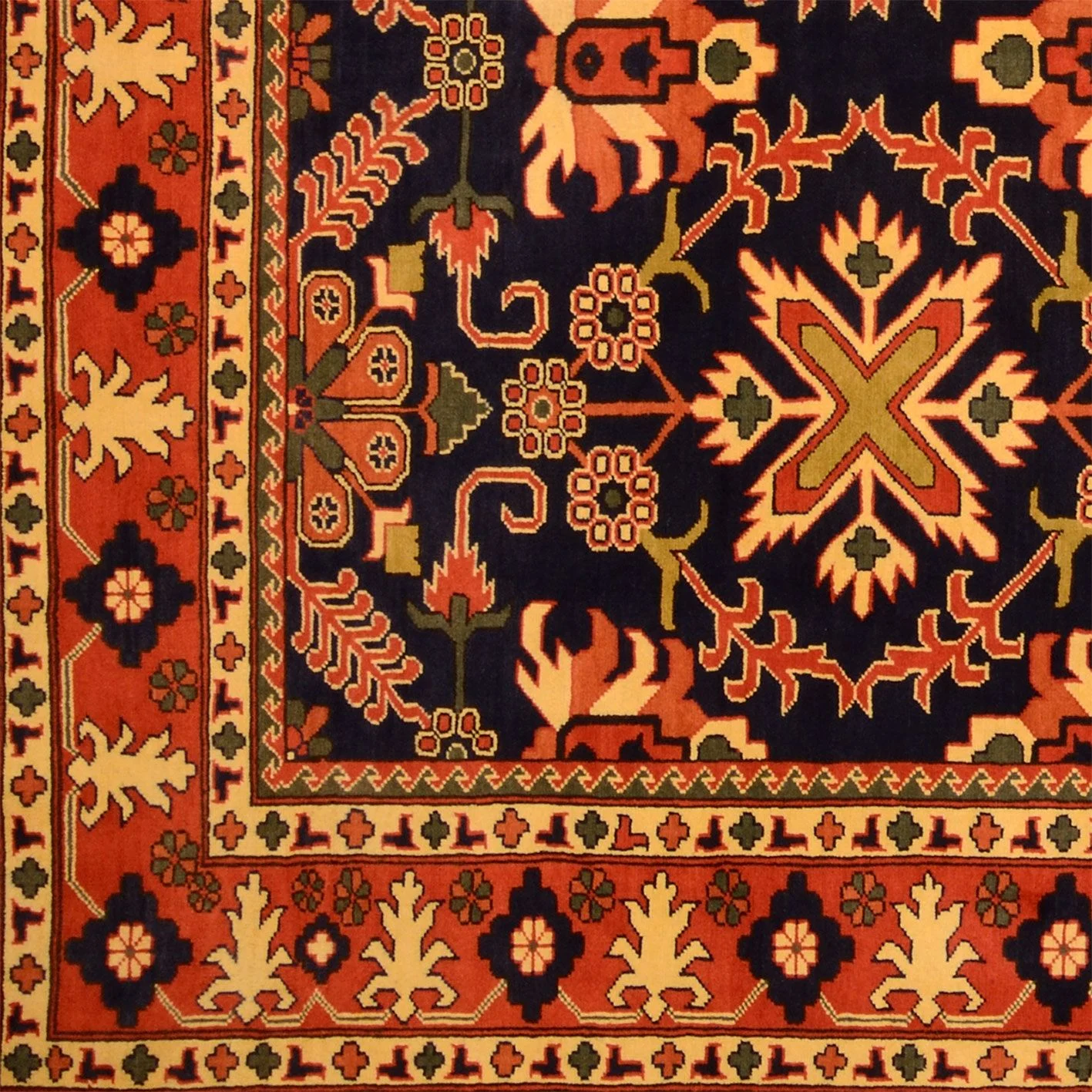 Hand-Knotted Wool Afghan Rug, 201 × 279 cm
