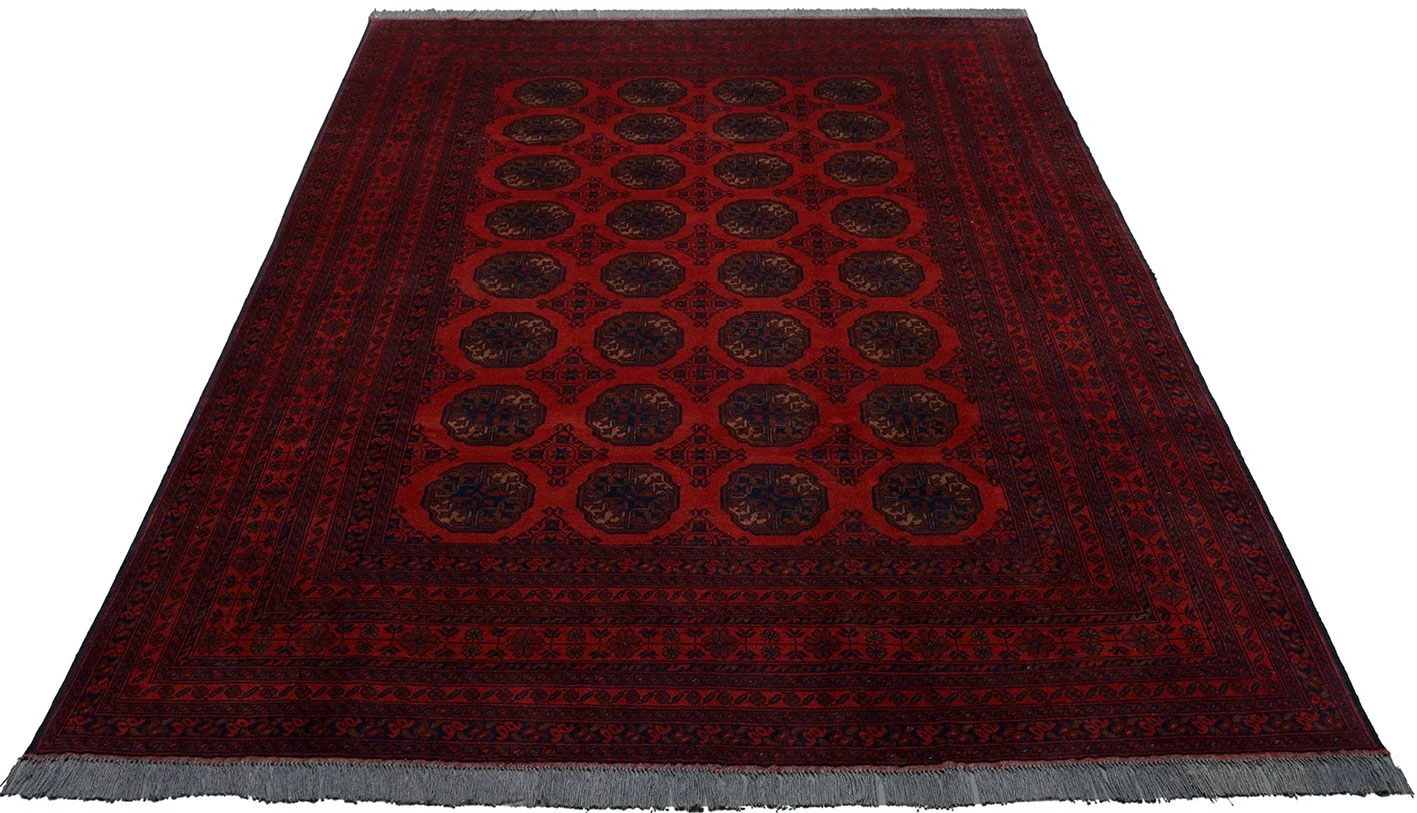 Hand-Knotted Wool Afghan Rug, 198 × 295 cm