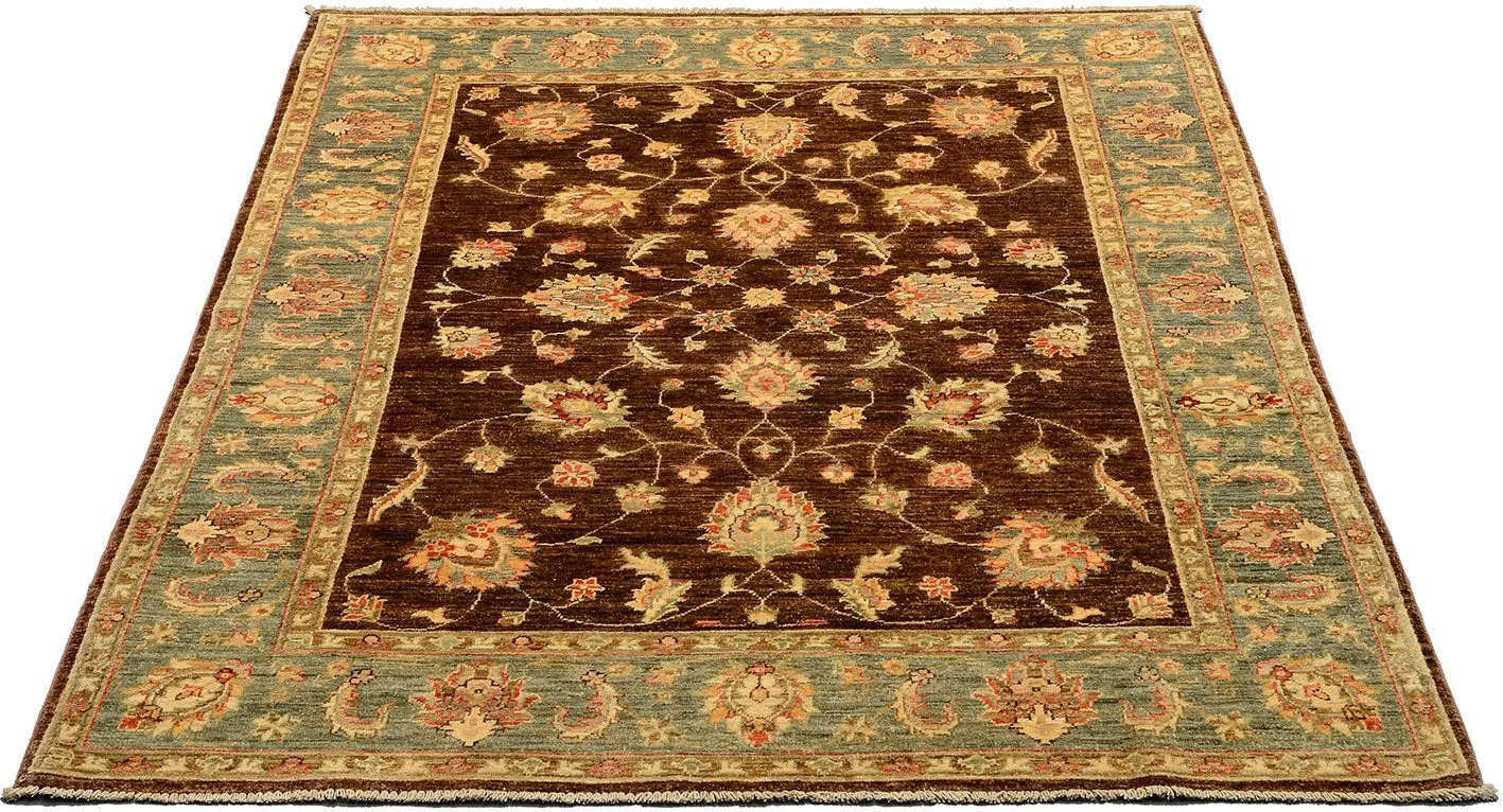 Hand-Knotted Wool Ziegler Afghan Rug, 150 × 193 cm