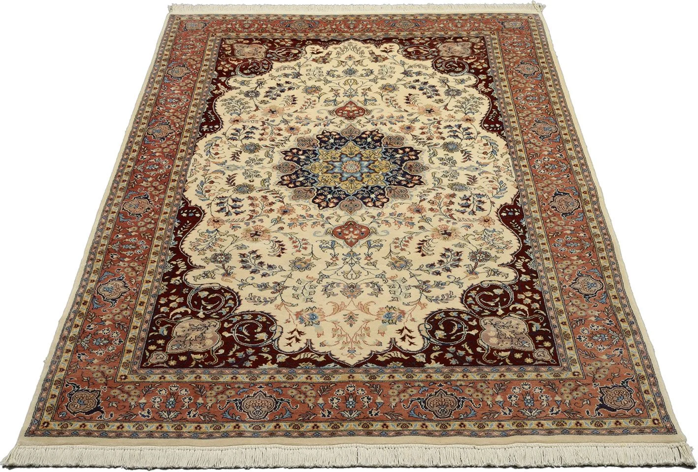 Hand-Knotted Wool Isfahan Pakistani Rug, 143 × 228 cm