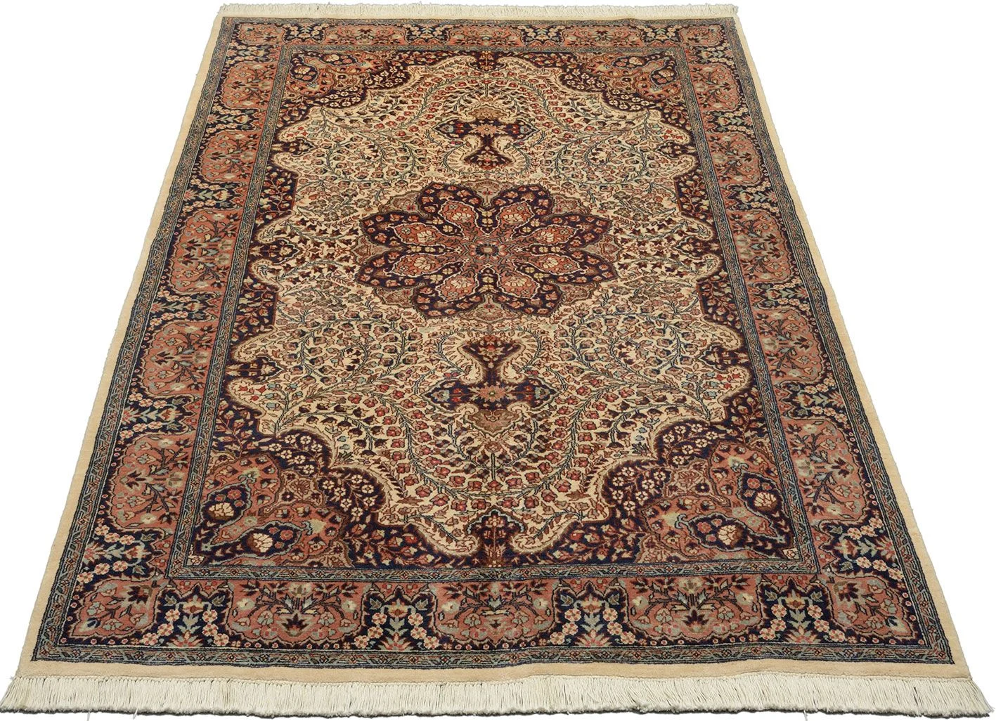 Hand-Knotted Wool Qom Pakistani Rug, 141 × 215 cm