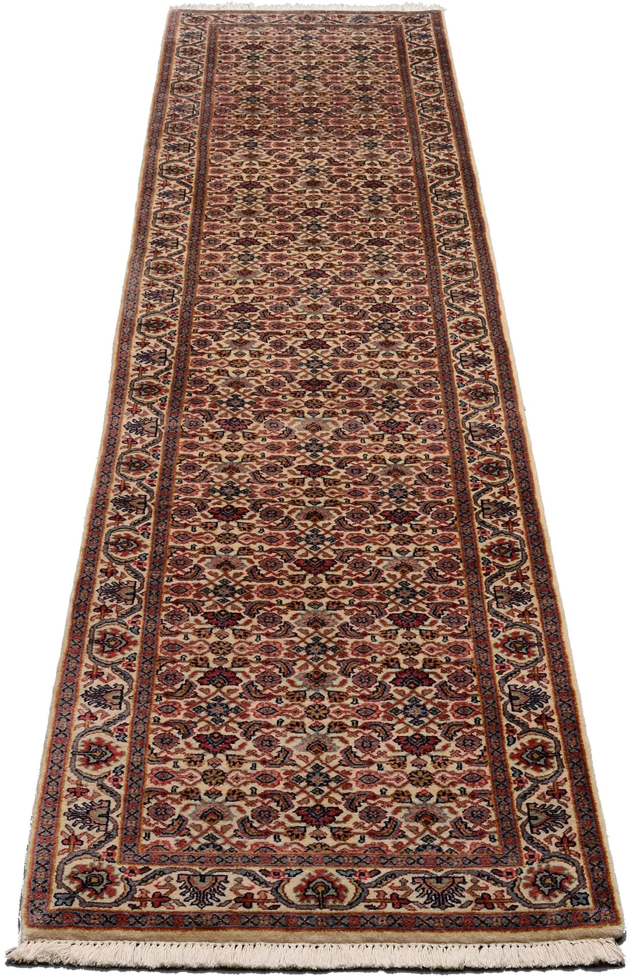 Hand-Knotted Wool Bijar Indian Rug, 76 × 368 cm