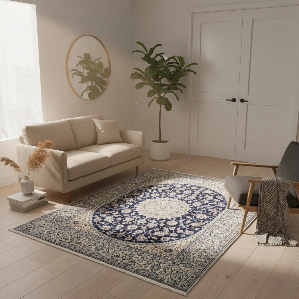 Nain Persian Rug — hand-knotted, 255 × 199 cm, Wool & Silk