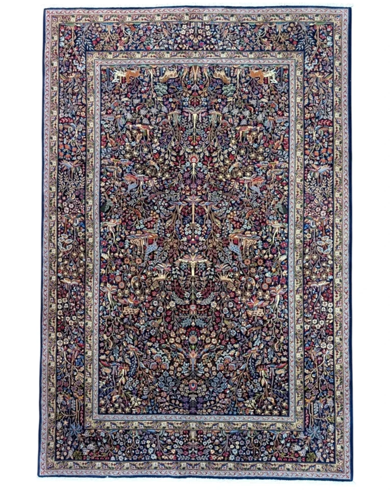 Hand-Knotted Wool & Silk Kerman Persian Rug, 230 × 151 cm
