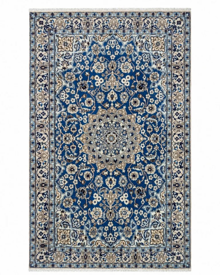 Nain Persian Rug — hand-knotted, 201 × 118 cm, Wool & Silk