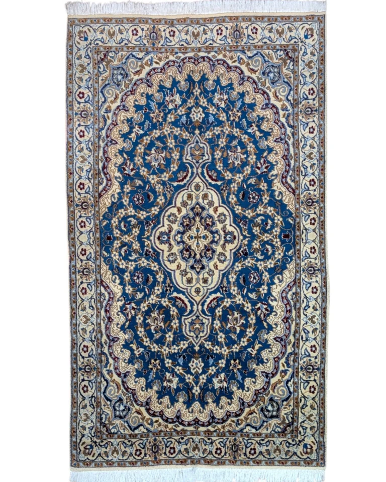 Hand-Knotted Wool & Silk Nain Persian Rug, 208 × 120 cm