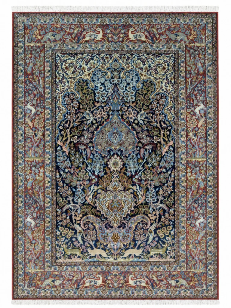Isfahan Persian Rug 221 × 147 cm, Wool & Silk, hand-knotted