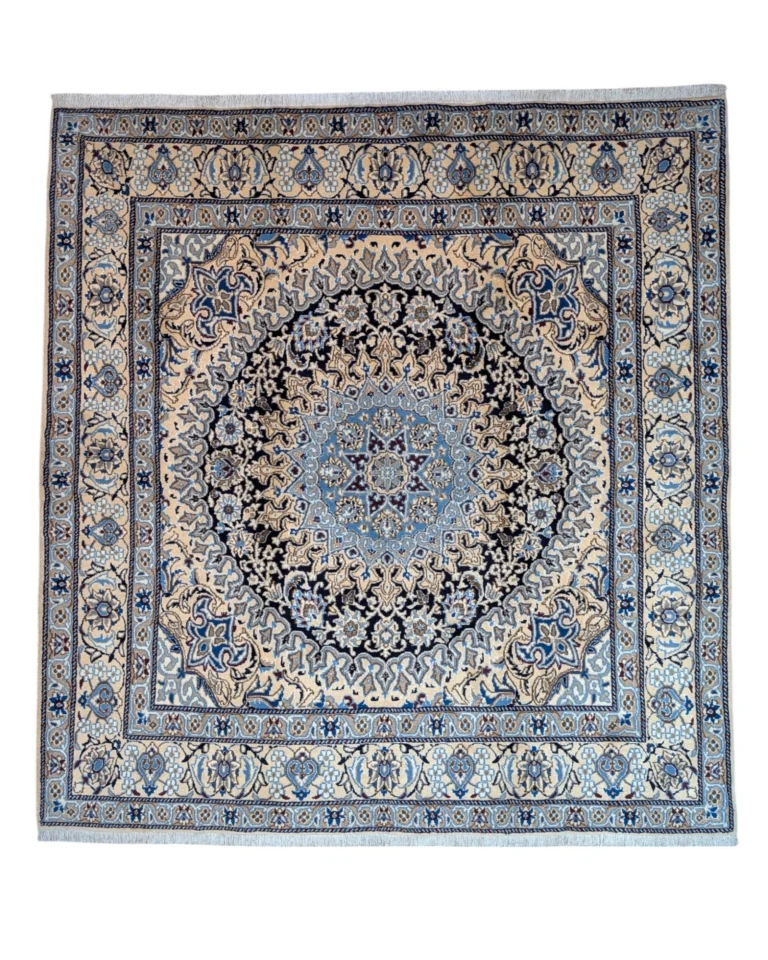 Nain Persian Rug — hand-knotted, 202 × 194 cm, Wool & Silk