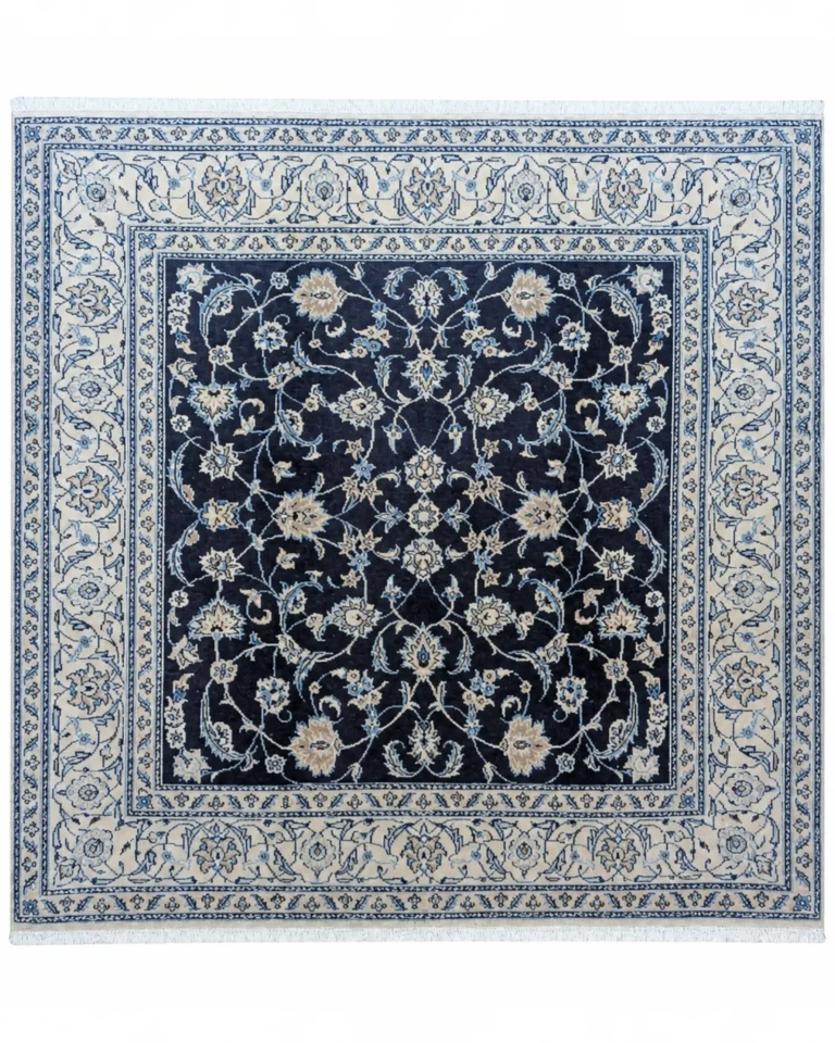 Hand-Knotted Wool & Silk Nain Persian Rug, 202 × 195 cm