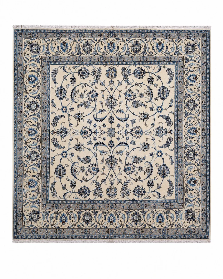 Hand-Knotted Wool & Silk Nain Persian Rug, 207 × 200 cm
