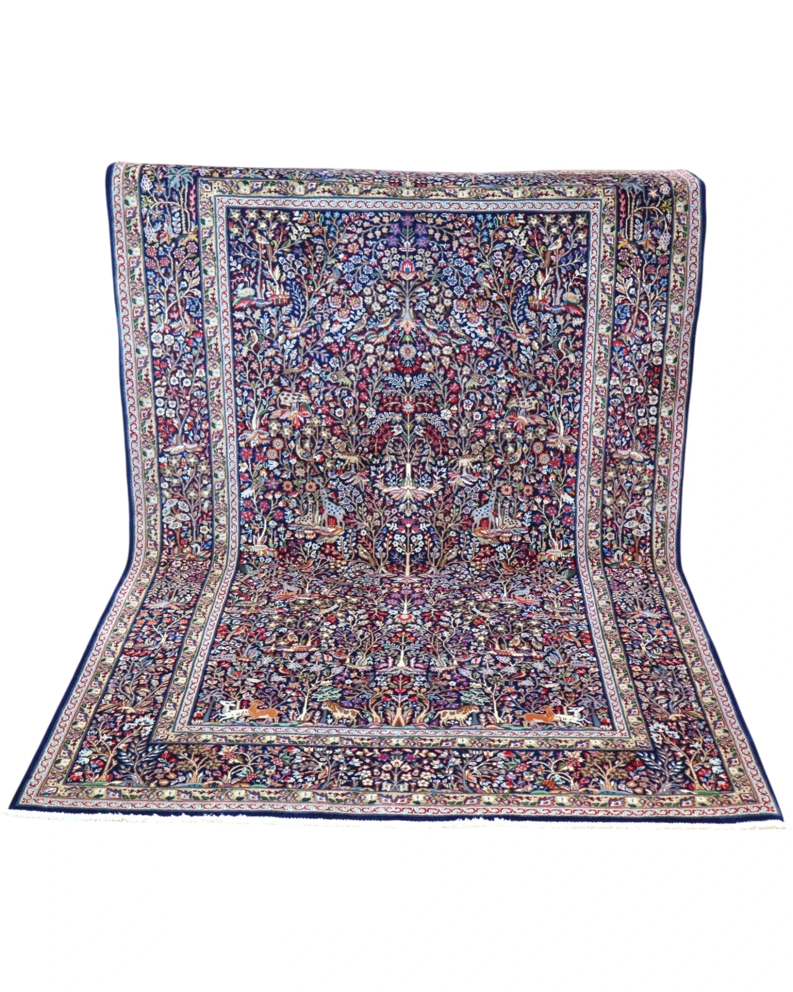 Hand-Knotted Wool & Silk Kerman Persian Rug, 230 × 151 cm