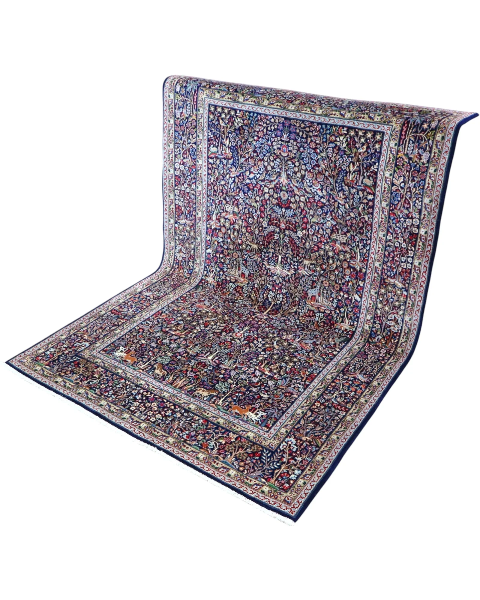Hand-Knotted Wool & Silk Kerman Persian Rug, 230 × 151 cm