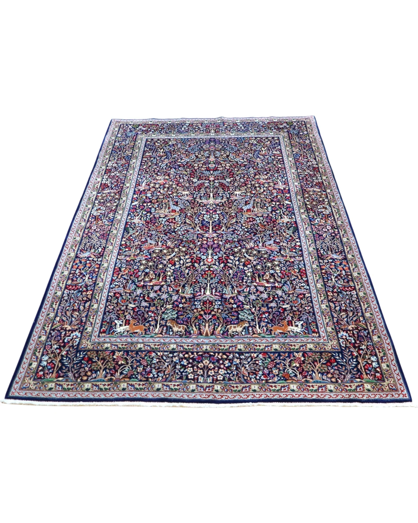 Hand-Knotted Wool & Silk Kerman Persian Rug, 230 × 151 cm