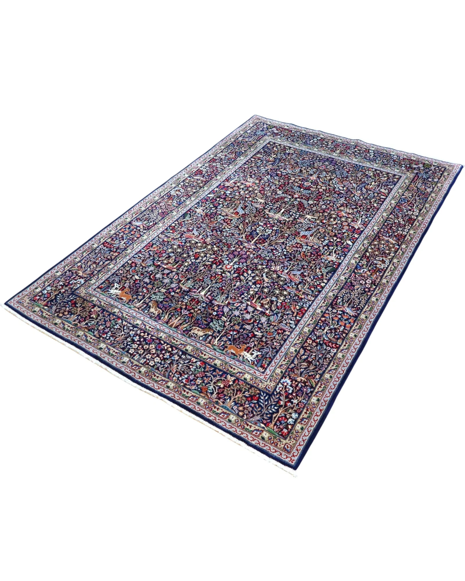 Hand-Knotted Wool & Silk Kerman Persian Rug, 230 × 151 cm