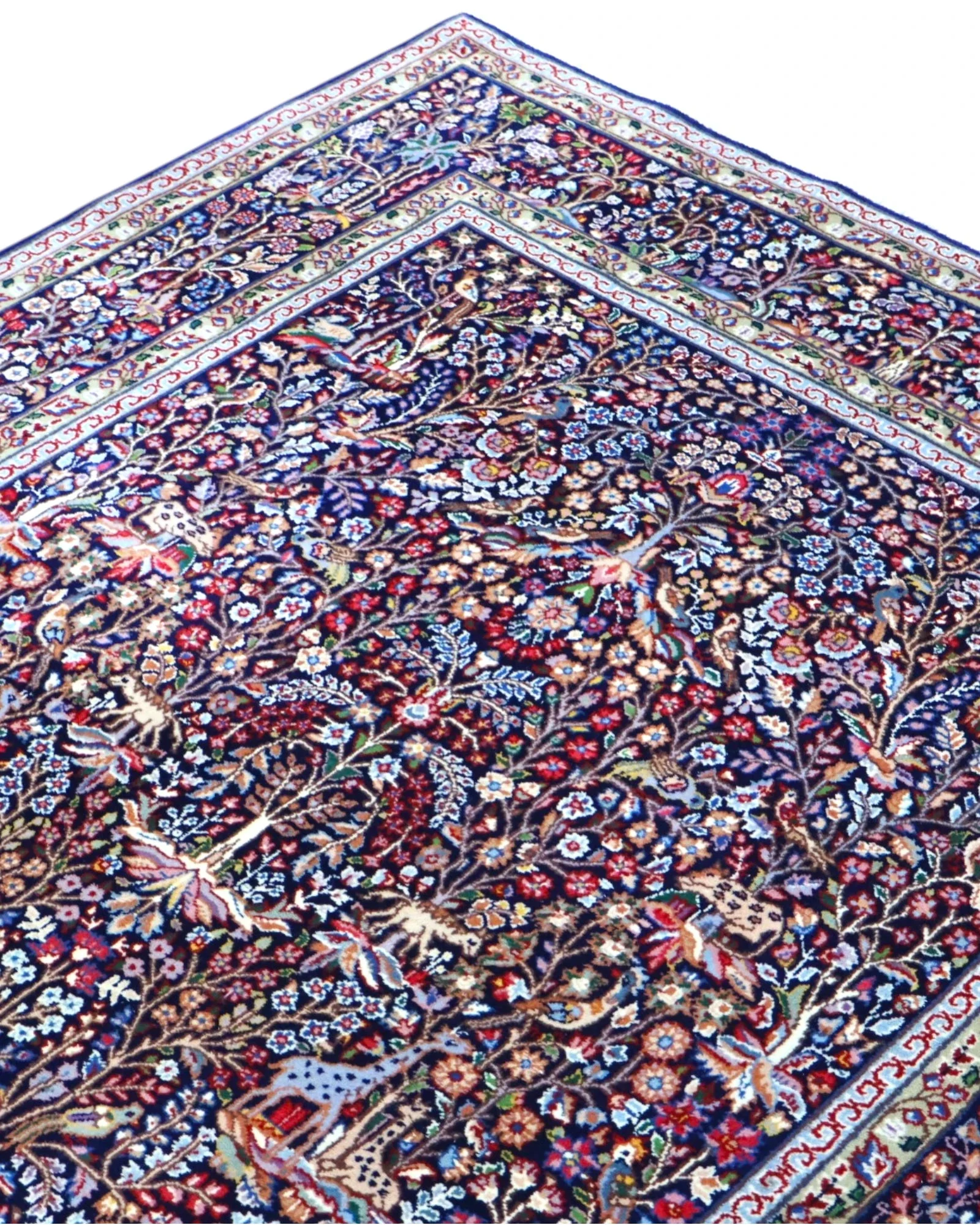 Hand-Knotted Wool & Silk Kerman Persian Rug, 230 × 151 cm