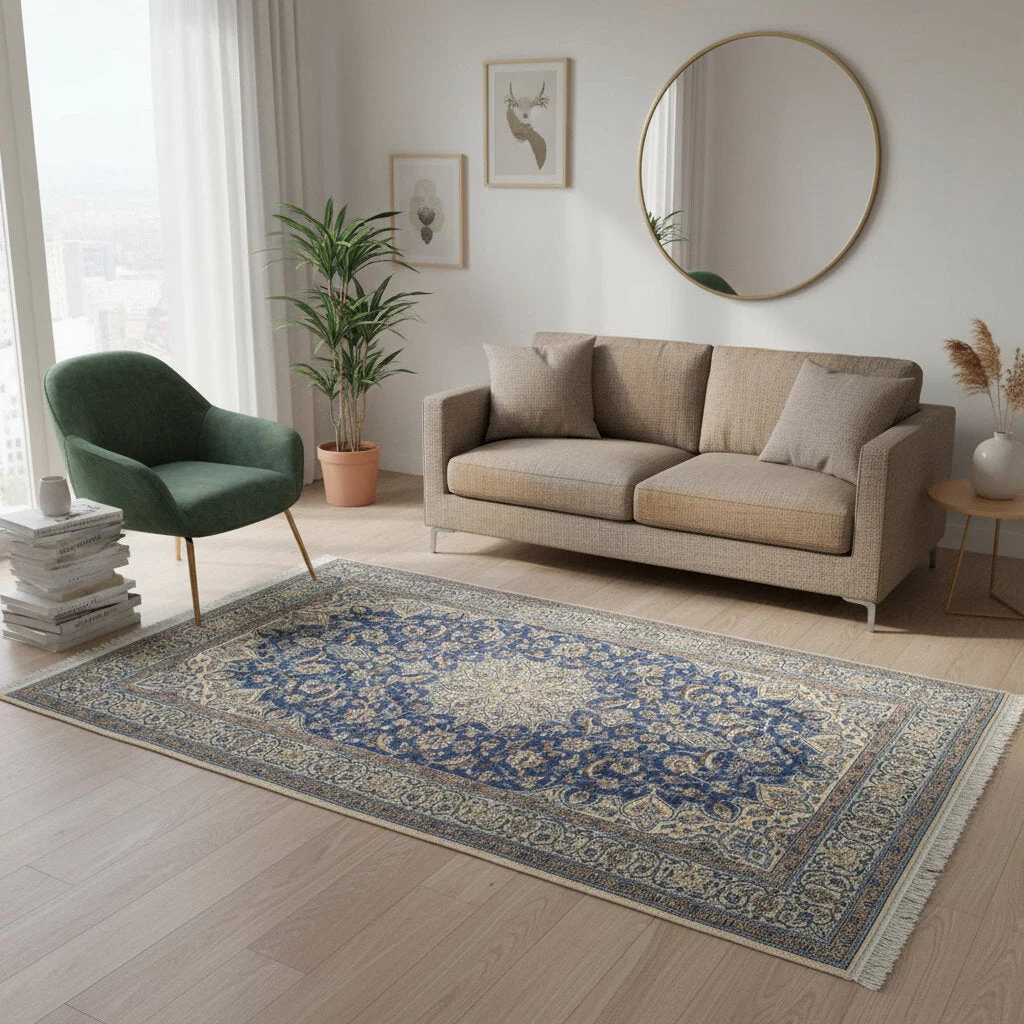 Nain Persian Rug — hand-knotted, 217 × 176 cm, Wool & Silk