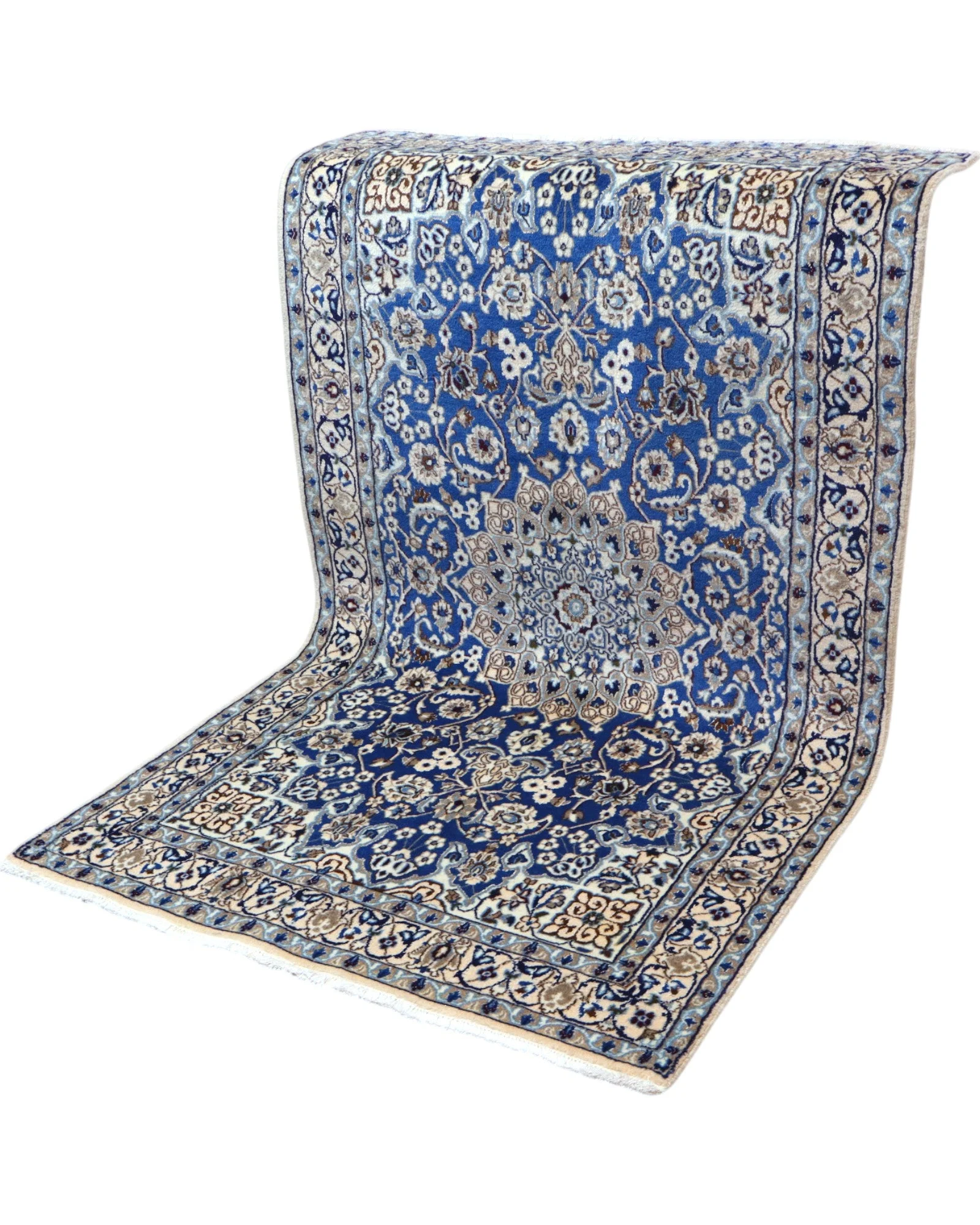 Nain Persian Rug — hand-knotted, 201 × 118 cm, Wool & Silk