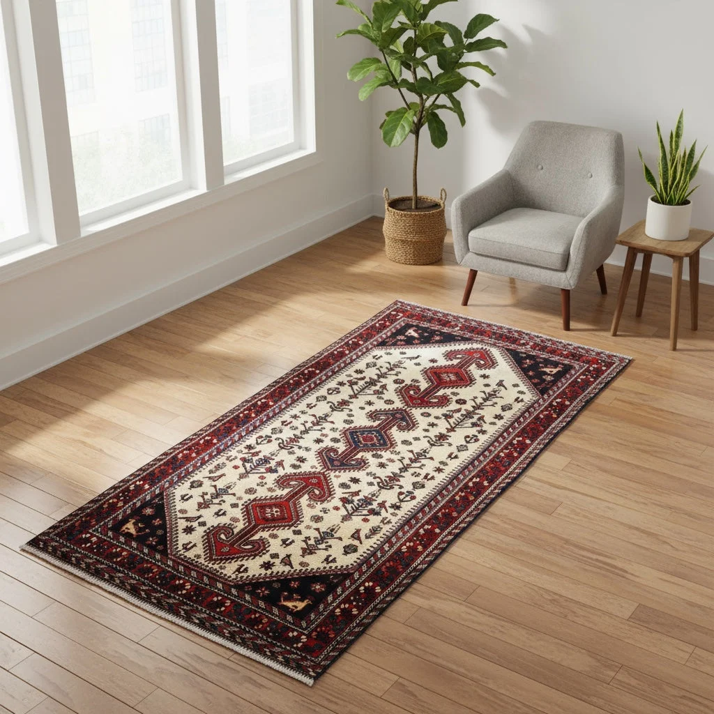 Hand-Knotted Wool Persian Rug, 241 × 135 cm
