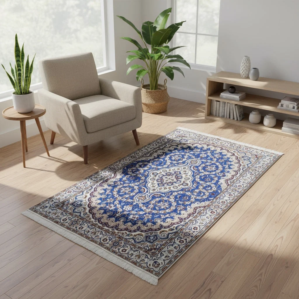 Hand-Knotted Wool & Silk Nain Persian Rug, 208 × 120 cm