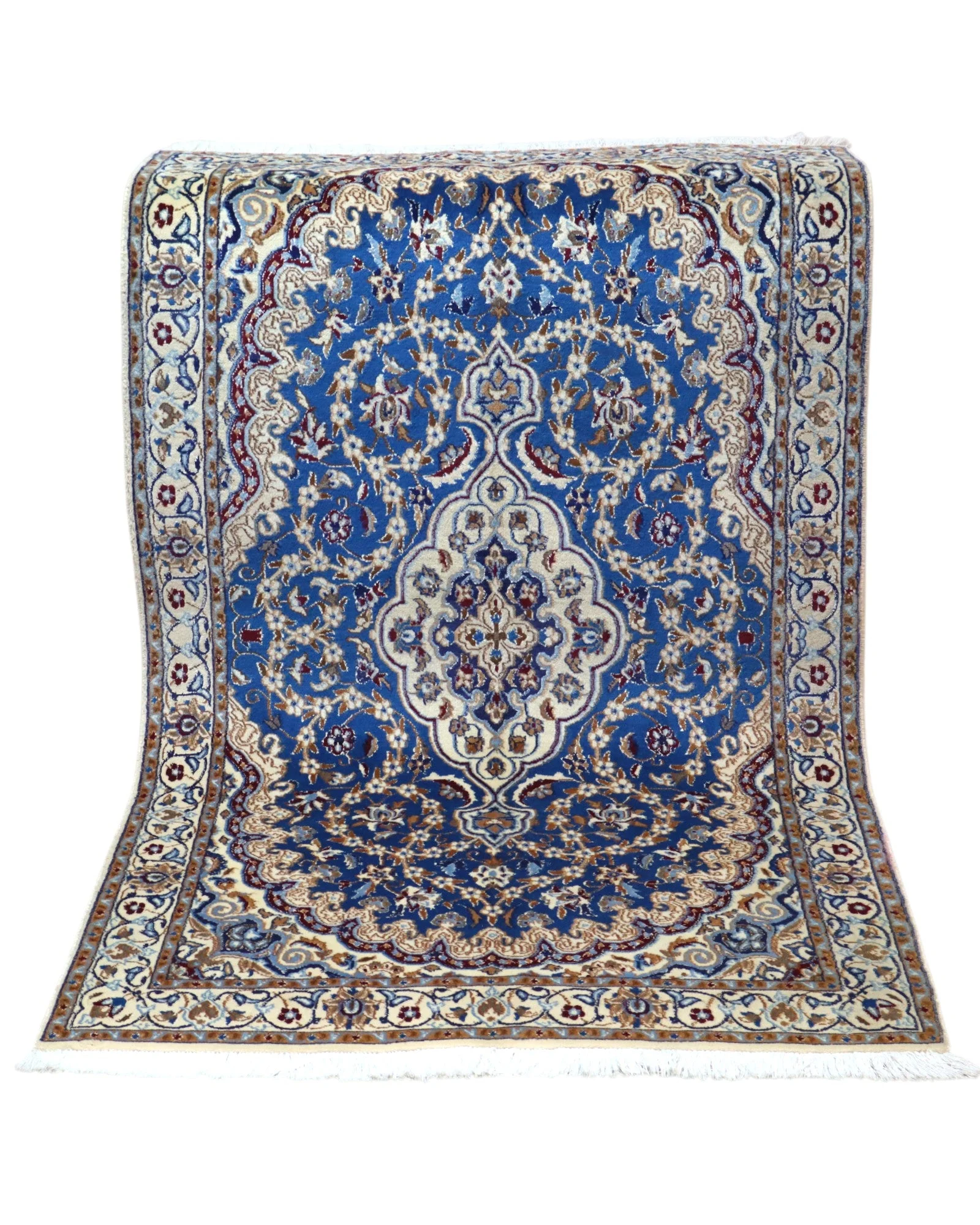 Hand-Knotted Wool & Silk Nain Persian Rug, 208 × 120 cm