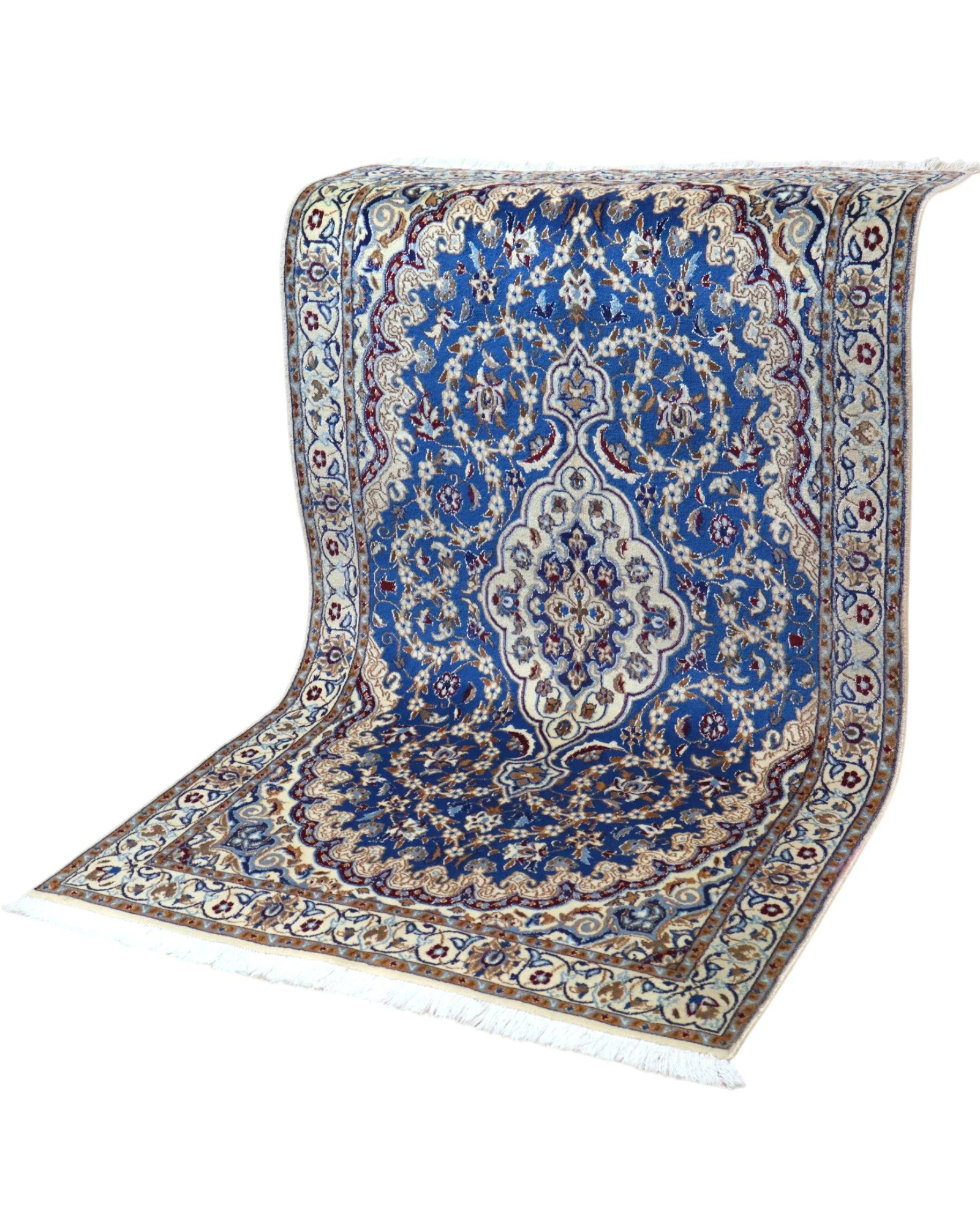 Hand-Knotted Wool & Silk Nain Persian Rug, 208 × 120 cm