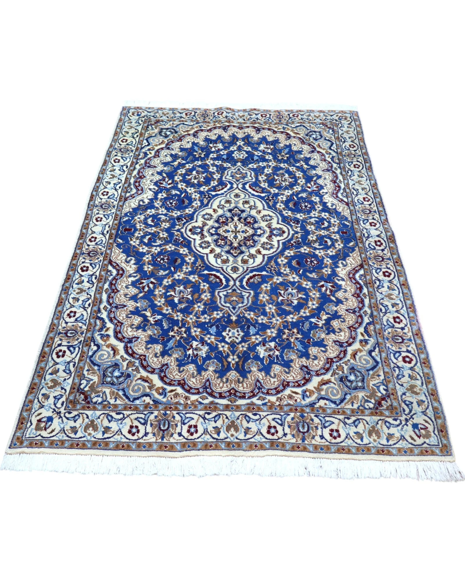 Hand-Knotted Wool & Silk Nain Persian Rug, 208 × 120 cm