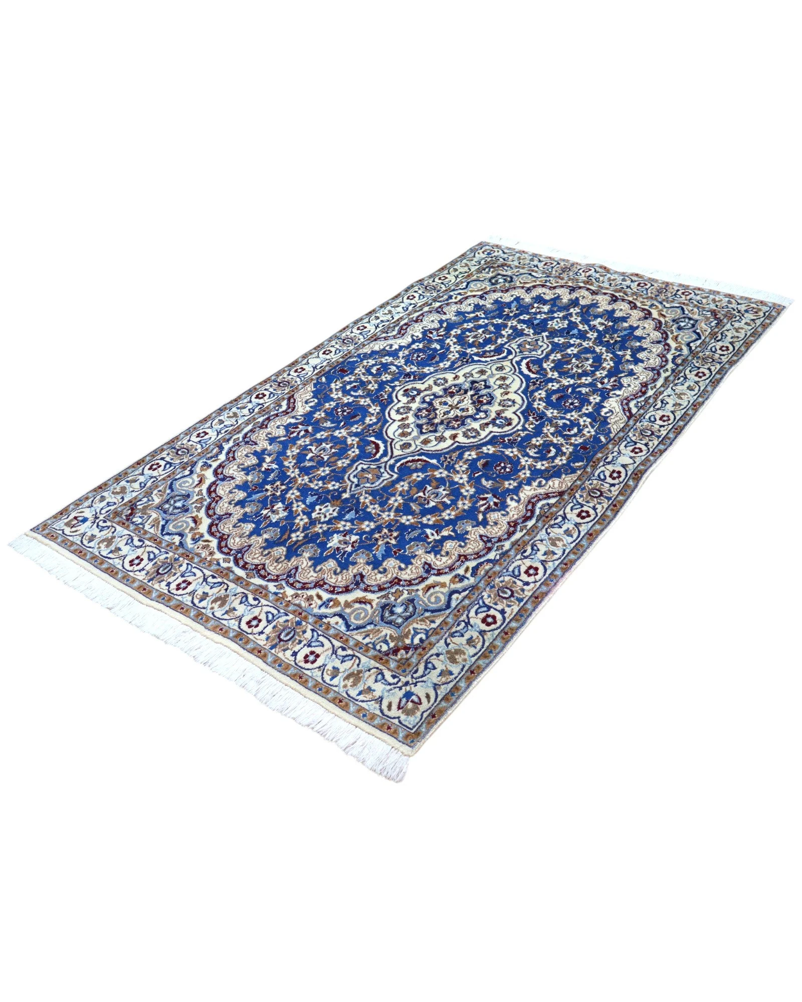 Hand-Knotted Wool & Silk Nain Persian Rug, 208 × 120 cm