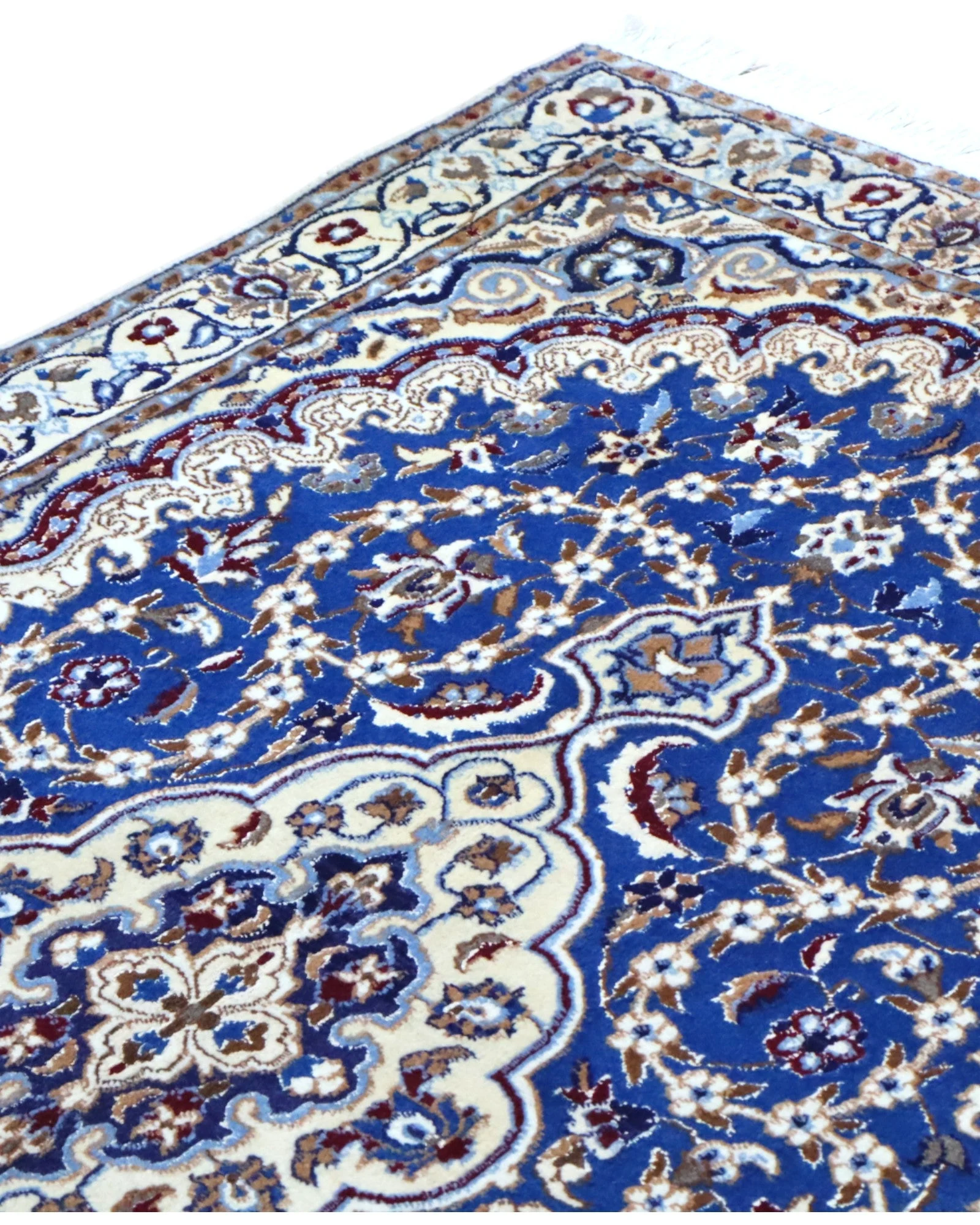 Hand-Knotted Wool & Silk Nain Persian Rug, 208 × 120 cm