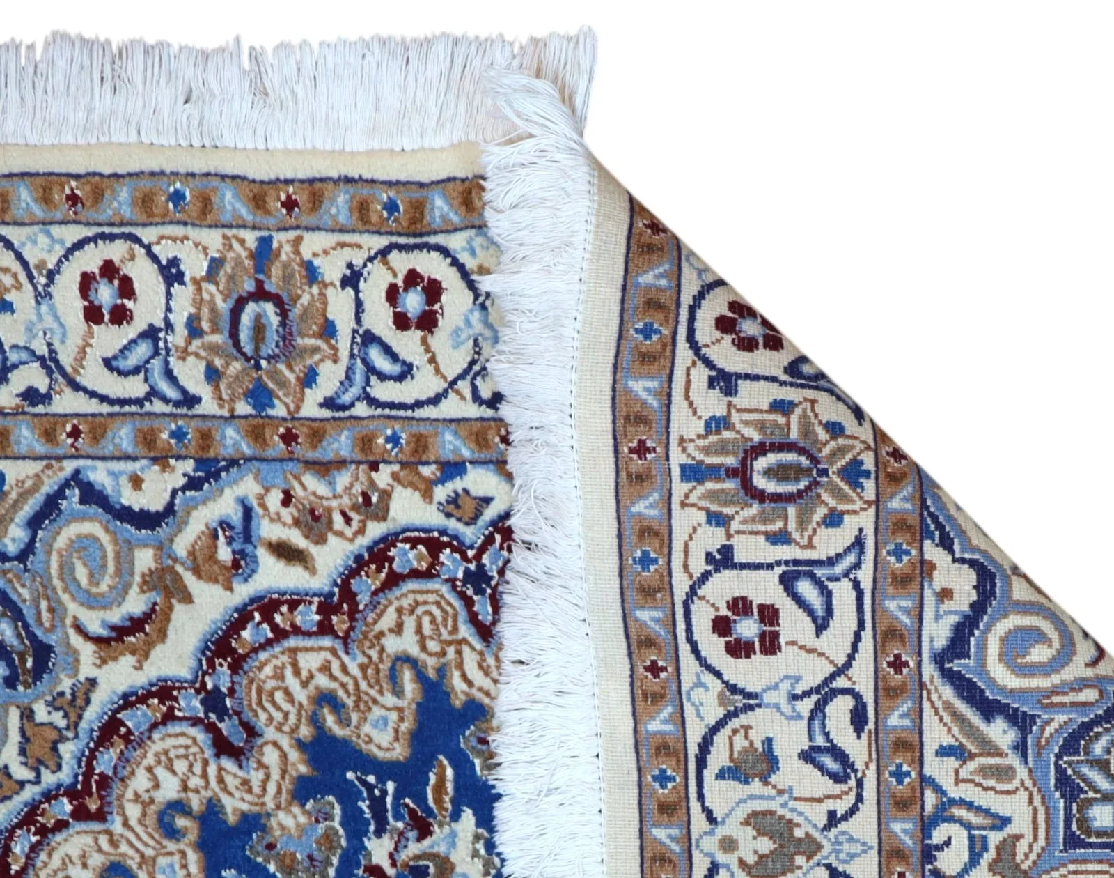 Hand-Knotted Wool & Silk Nain Persian Rug, 208 × 120 cm
