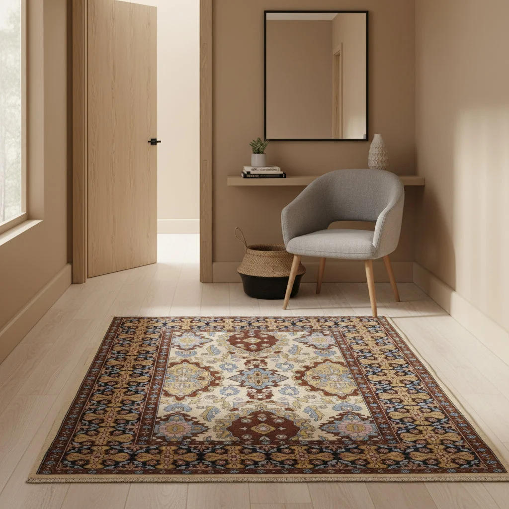 Hand-Knotted Wool & Silk Kashmir Oriental Rug, 159 × 130 cm