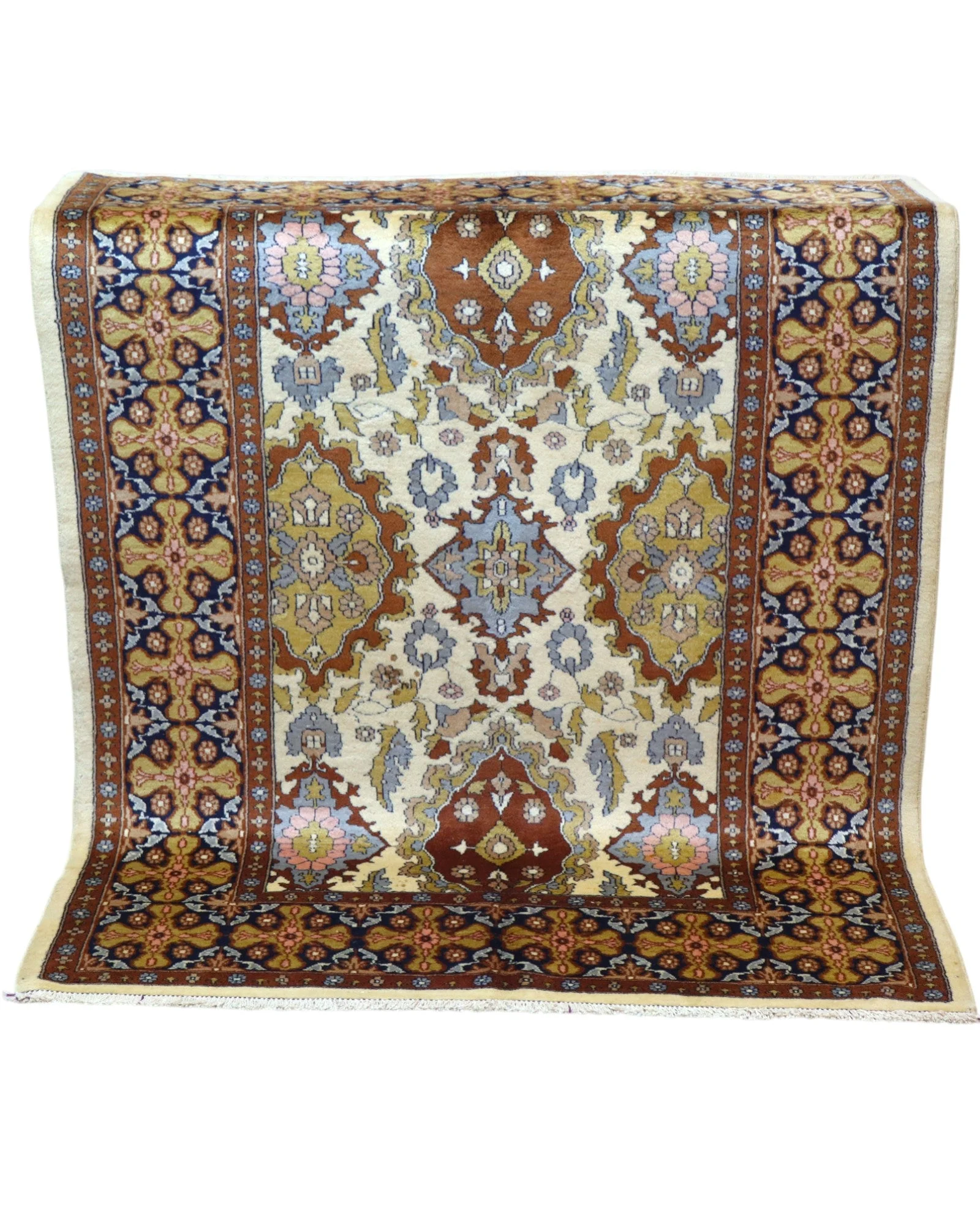 Hand-Knotted Wool & Silk Kashmir Oriental Rug, 159 × 130 cm