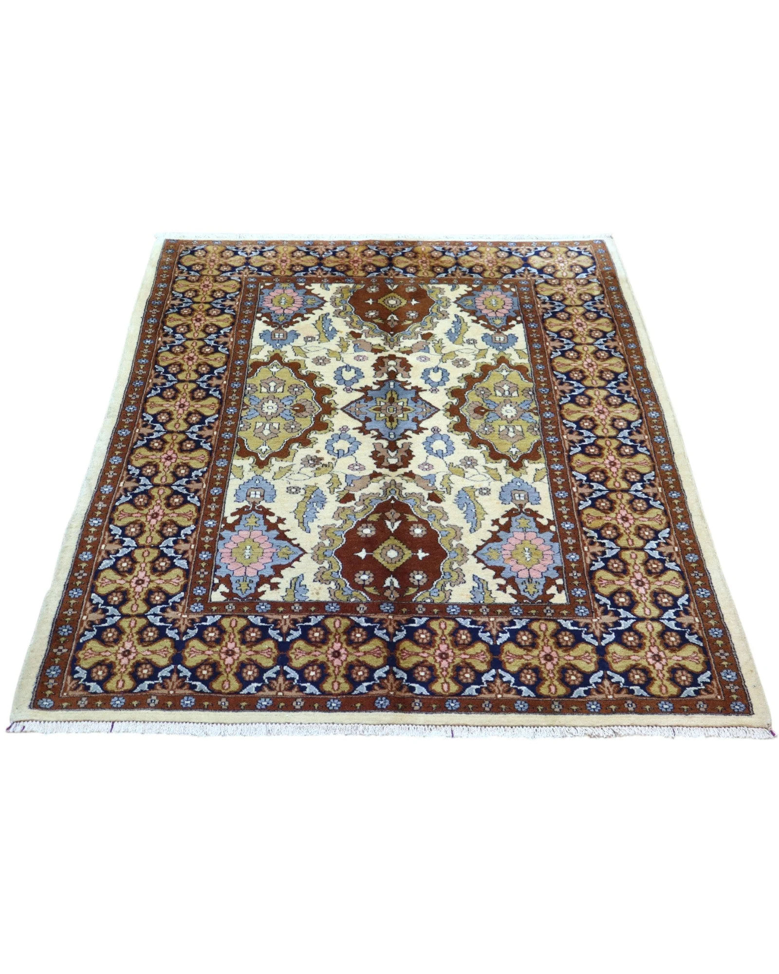 Hand-Knotted Wool & Silk Kashmir Oriental Rug, 159 × 130 cm