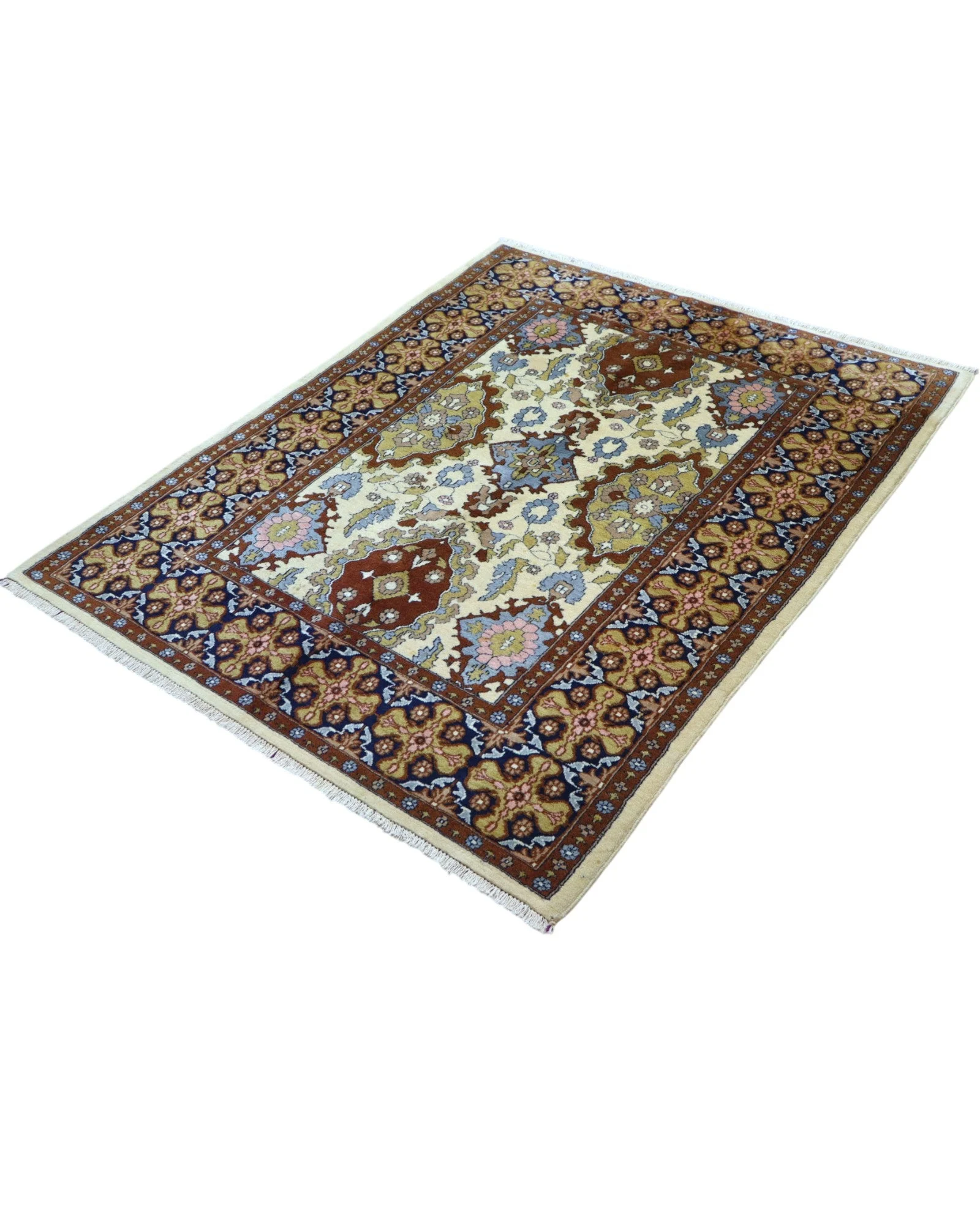 Hand-Knotted Wool & Silk Kashmir Oriental Rug, 159 × 130 cm