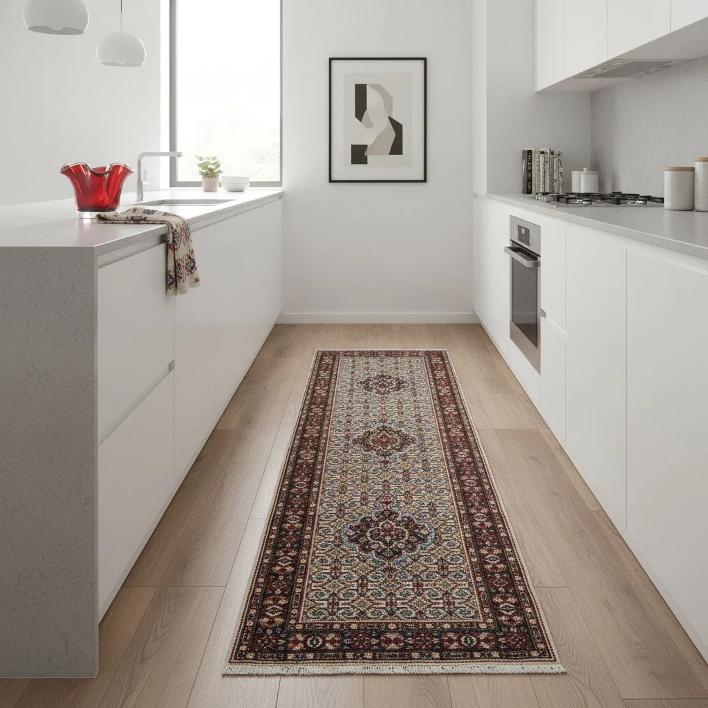Hand-Knotted Wool Moud Persian Rug, 290 × 80 cm
