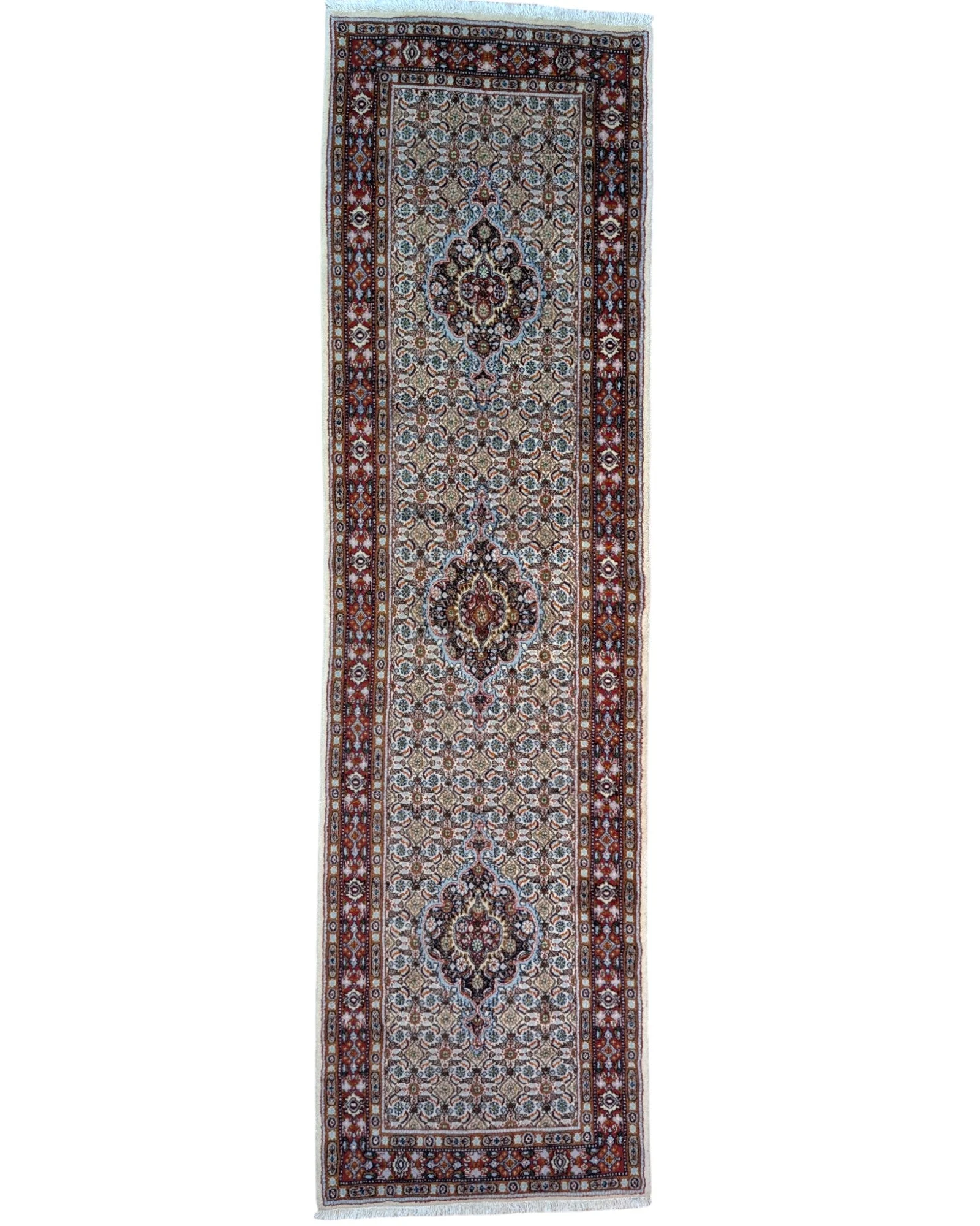 Hand-Knotted Wool Moud Persian Rug, 290 × 80 cm