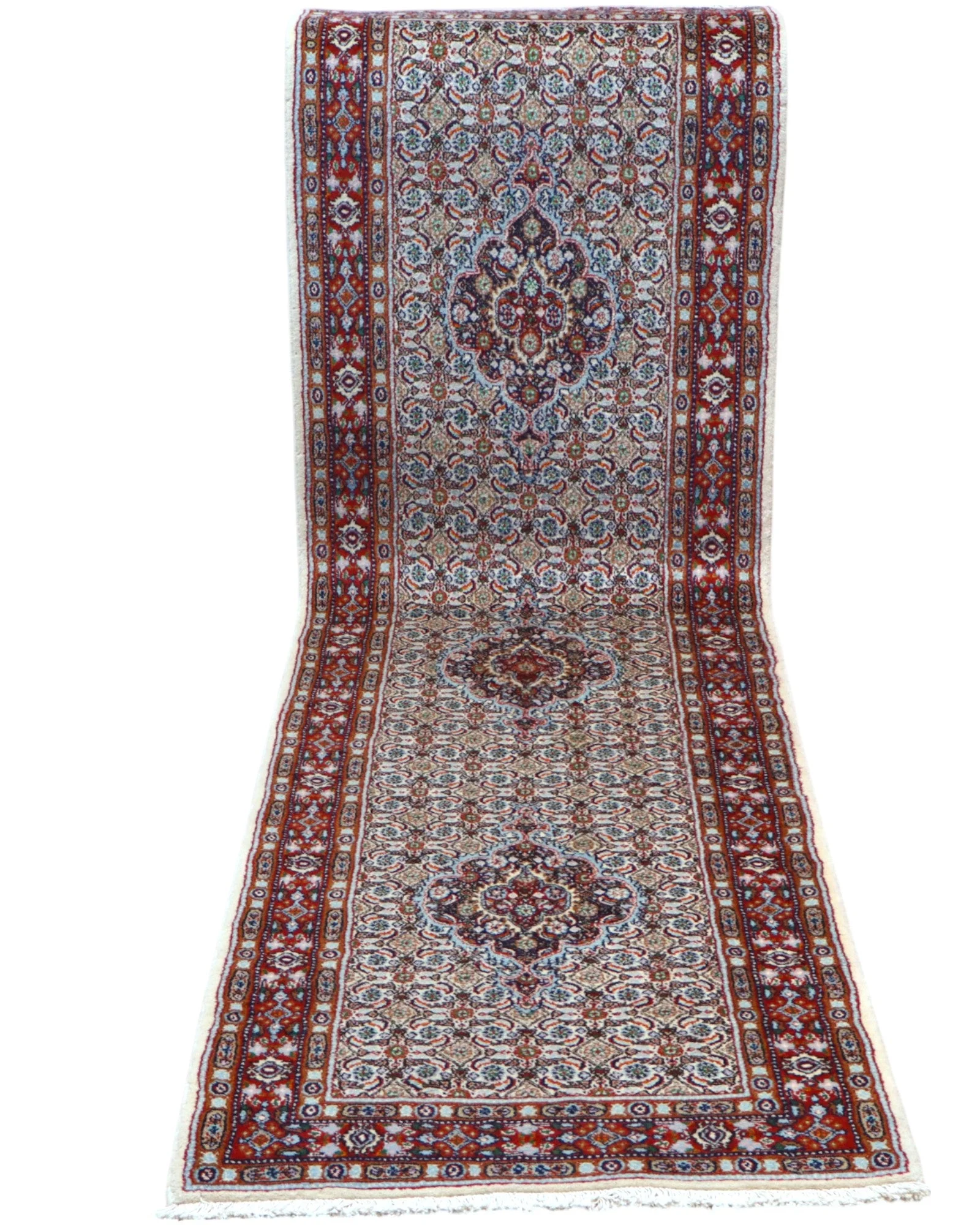 Hand-Knotted Wool Moud Persian Rug, 290 × 80 cm