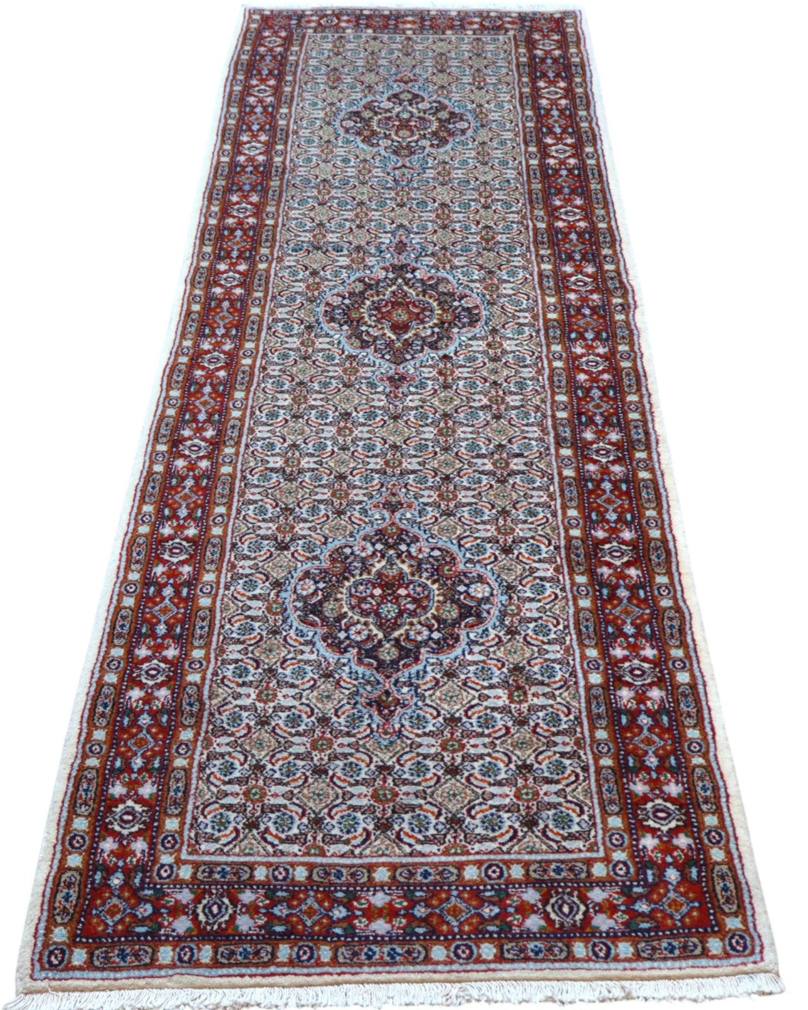Hand-Knotted Wool Moud Persian Rug, 290 × 80 cm