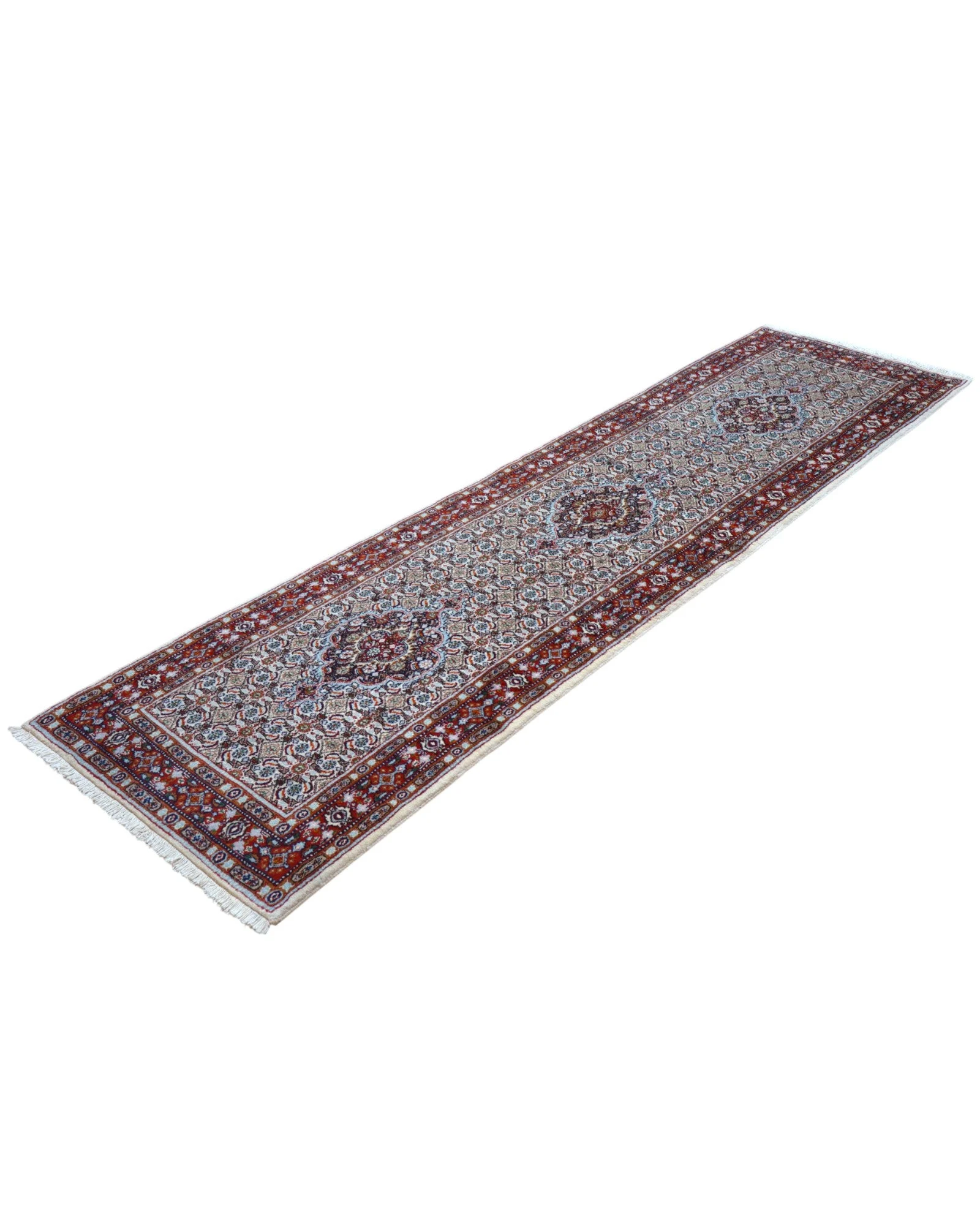 Hand-Knotted Wool Moud Persian Rug, 290 × 80 cm