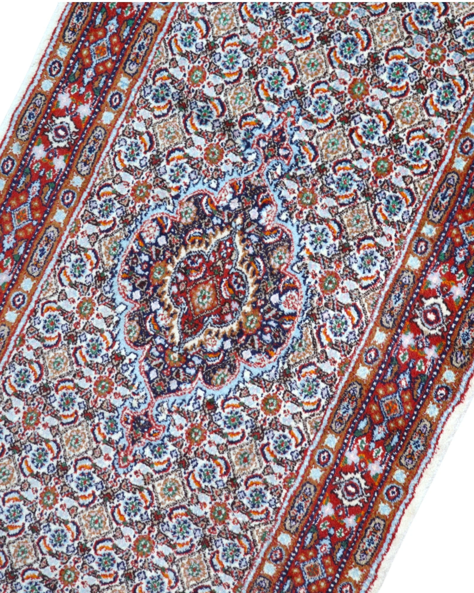 Hand-Knotted Wool Moud Persian Rug, 290 × 80 cm