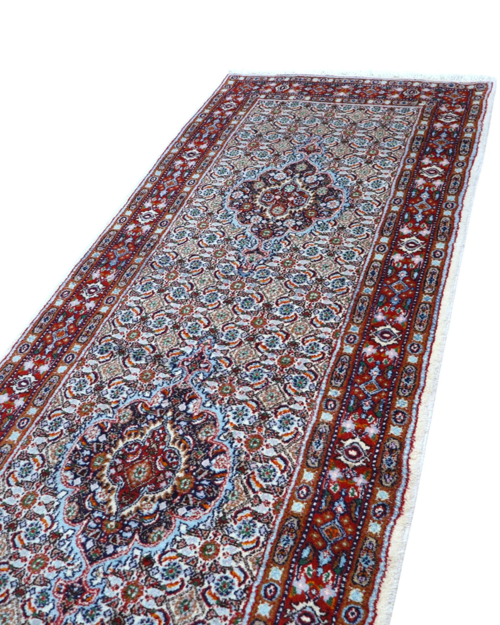 Hand-Knotted Wool Moud Persian Rug, 290 × 80 cm