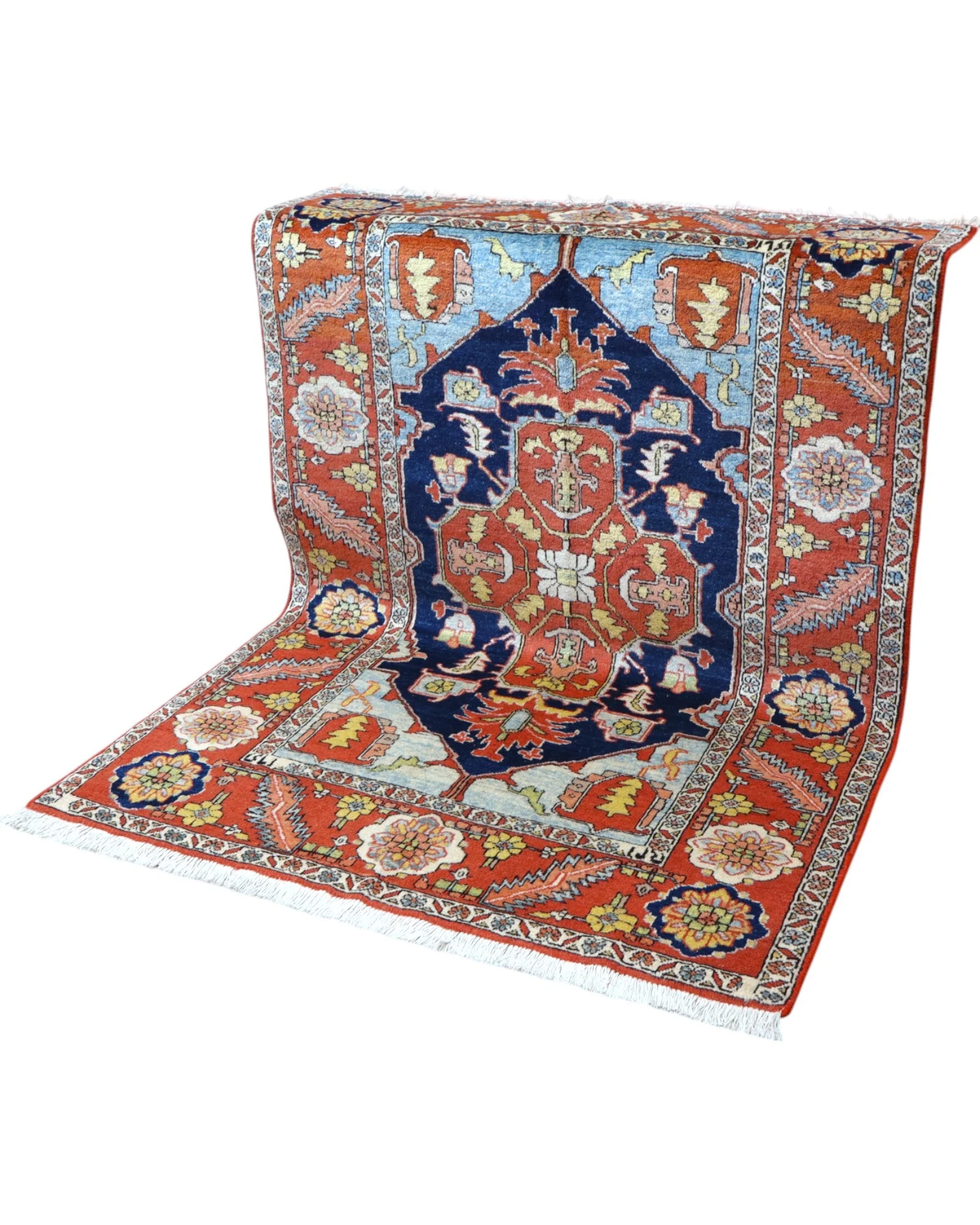 Hand-Knotted Wool Heriz Persian Rug, 205 × 150 cm