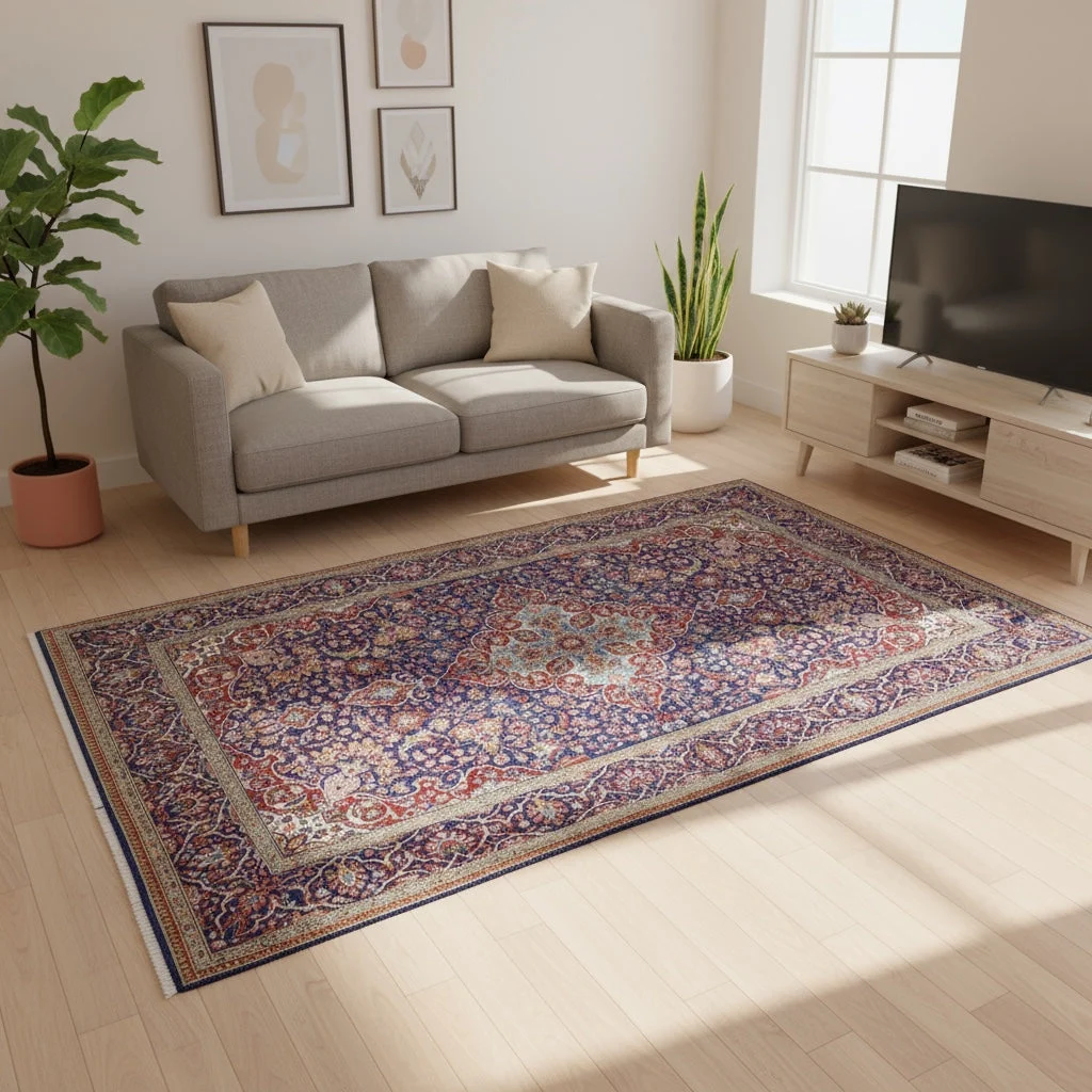 Hand-Knotted Wool Kashan Persian Rug, 212 × 133 cm