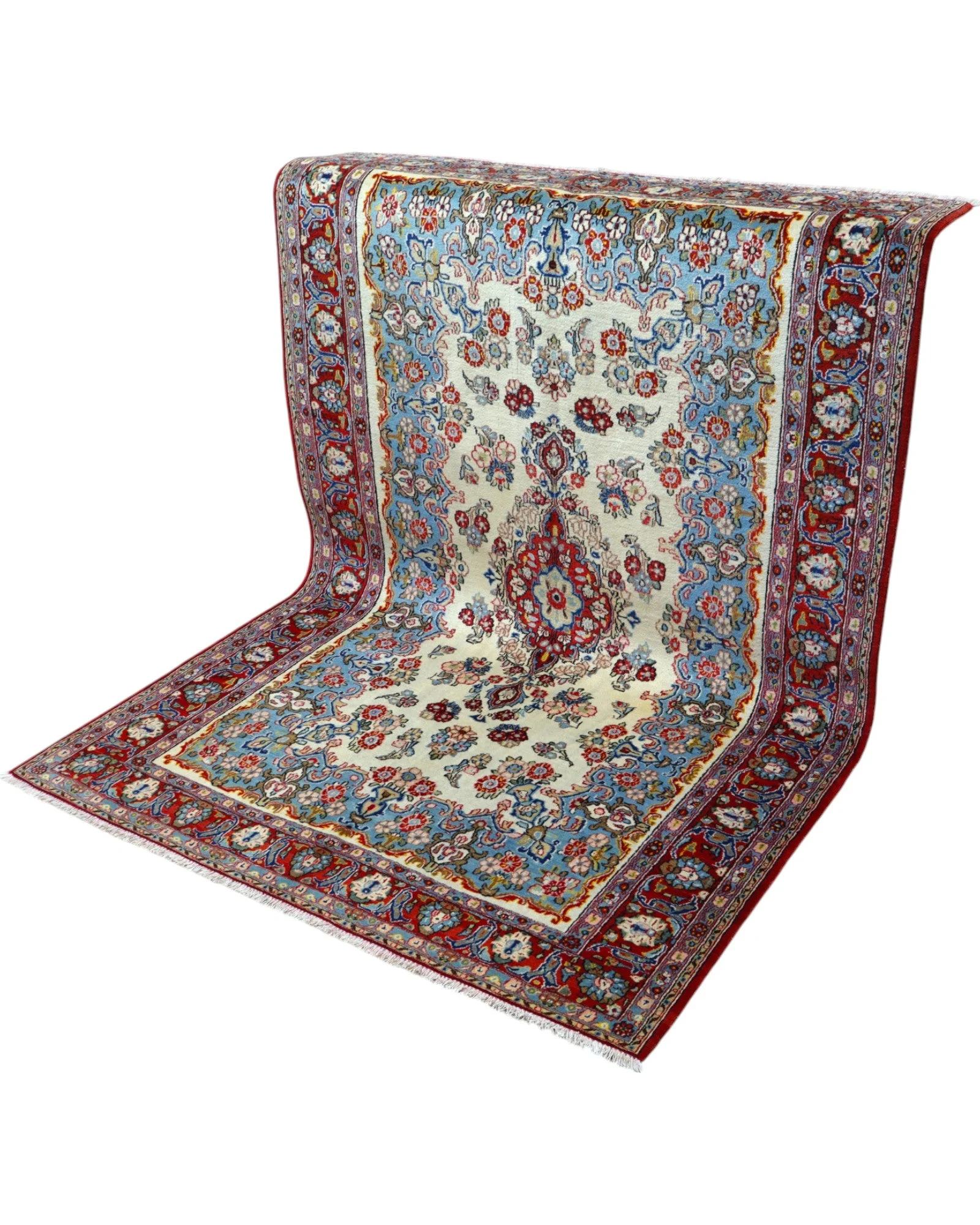 Hand-Knotted Wool Kashan Persian Rug, 227 × 140 cm