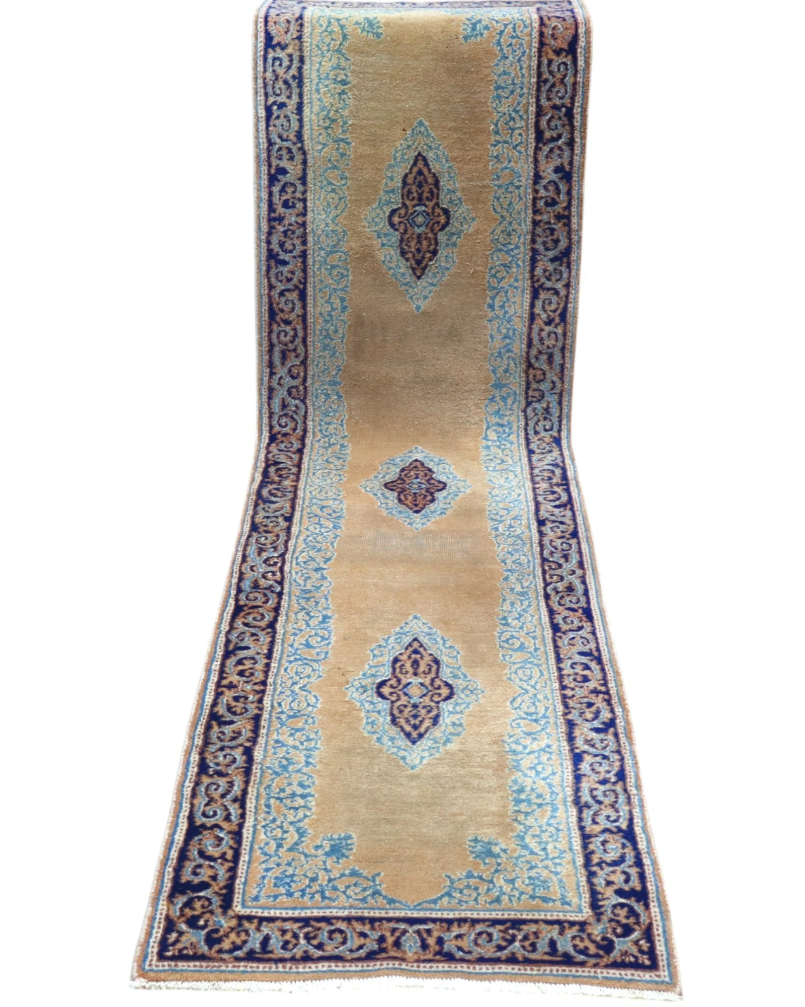 Kerman Persian Rug — hand-knotted, 297 × 74 cm, Wool