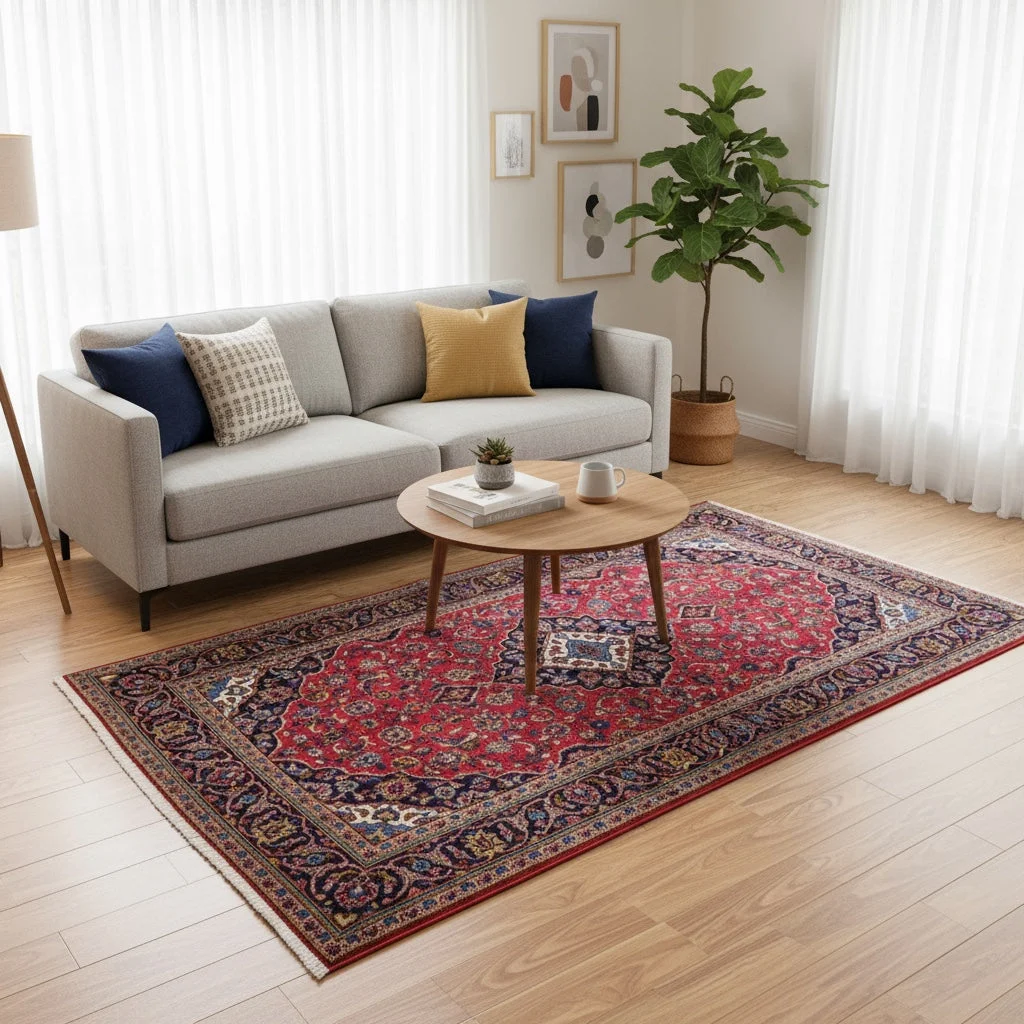 perserteppich-kashan-230-x-143-cm-schurwolle-handgeknupft-floral-5 Hand-Knotted Wool Kashan Persian Rug, 230 × 143 cm