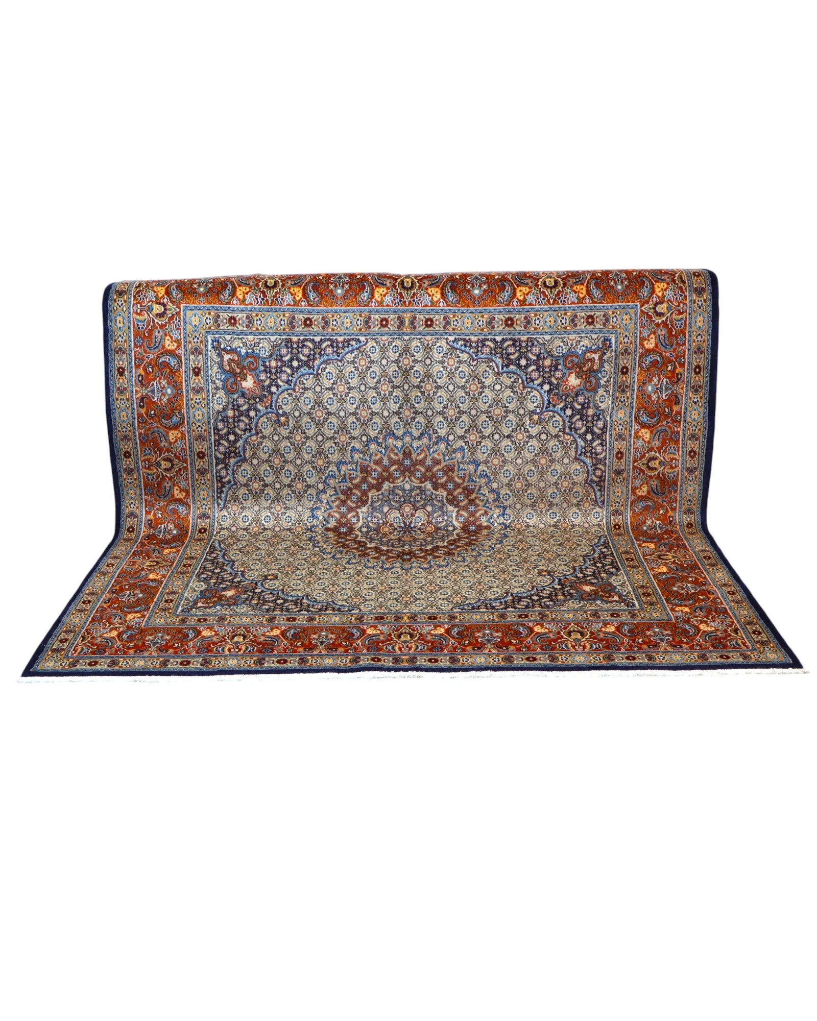Hand-Knotted Wool & Silk Moud Persian Rug, 225 × 223 cm