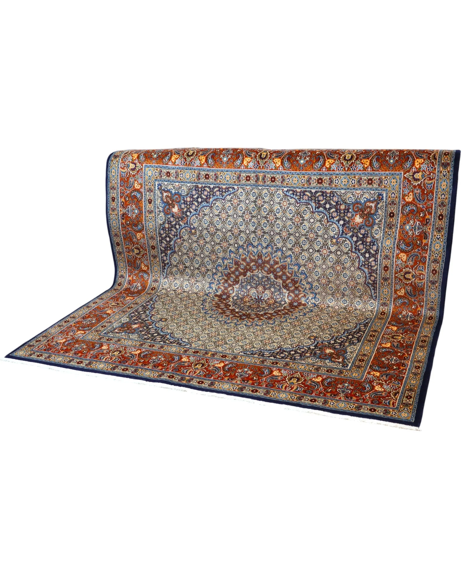 Hand-Knotted Wool & Silk Moud Persian Rug, 225 × 223 cm