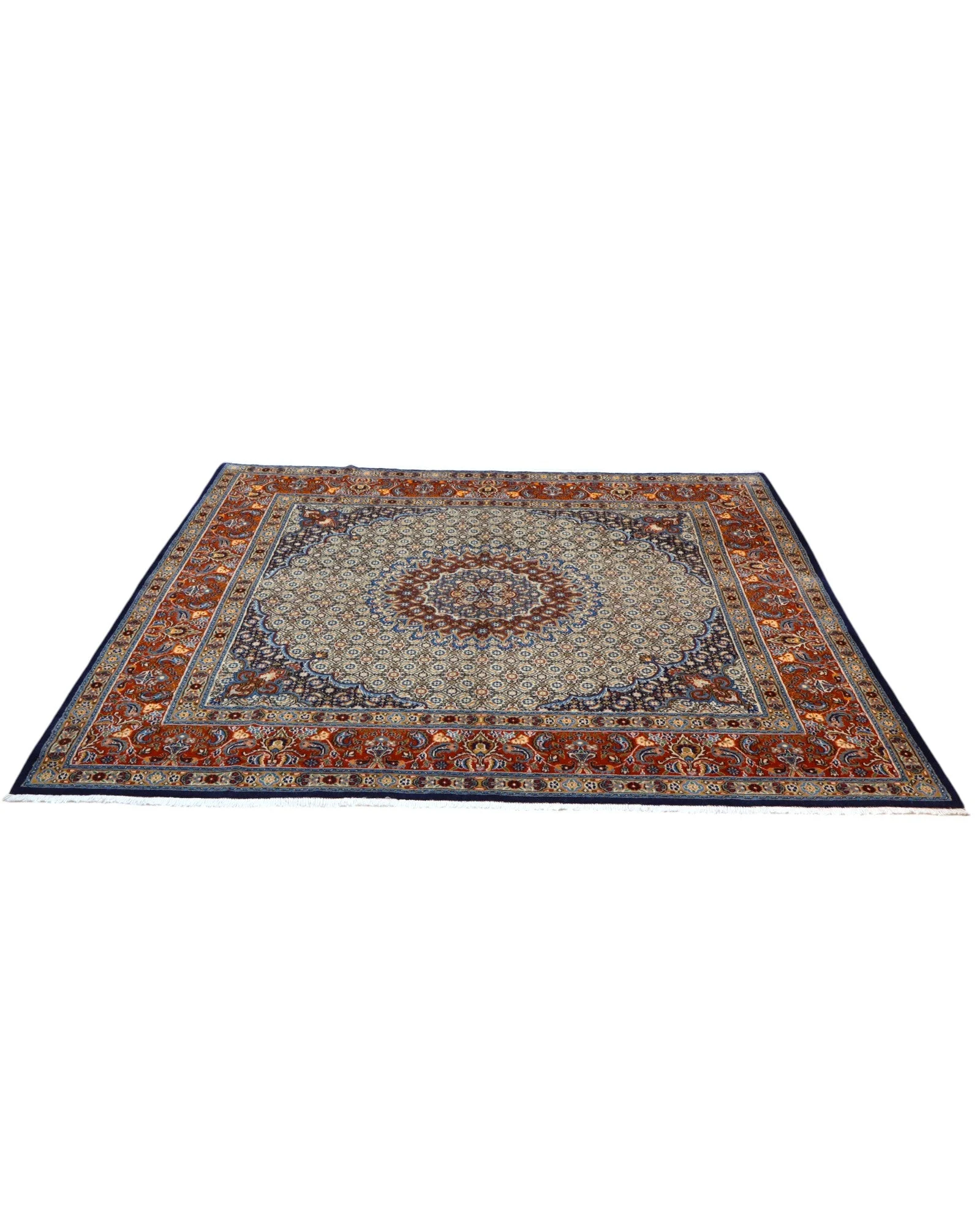 Hand-Knotted Wool & Silk Moud Persian Rug, 225 × 223 cm