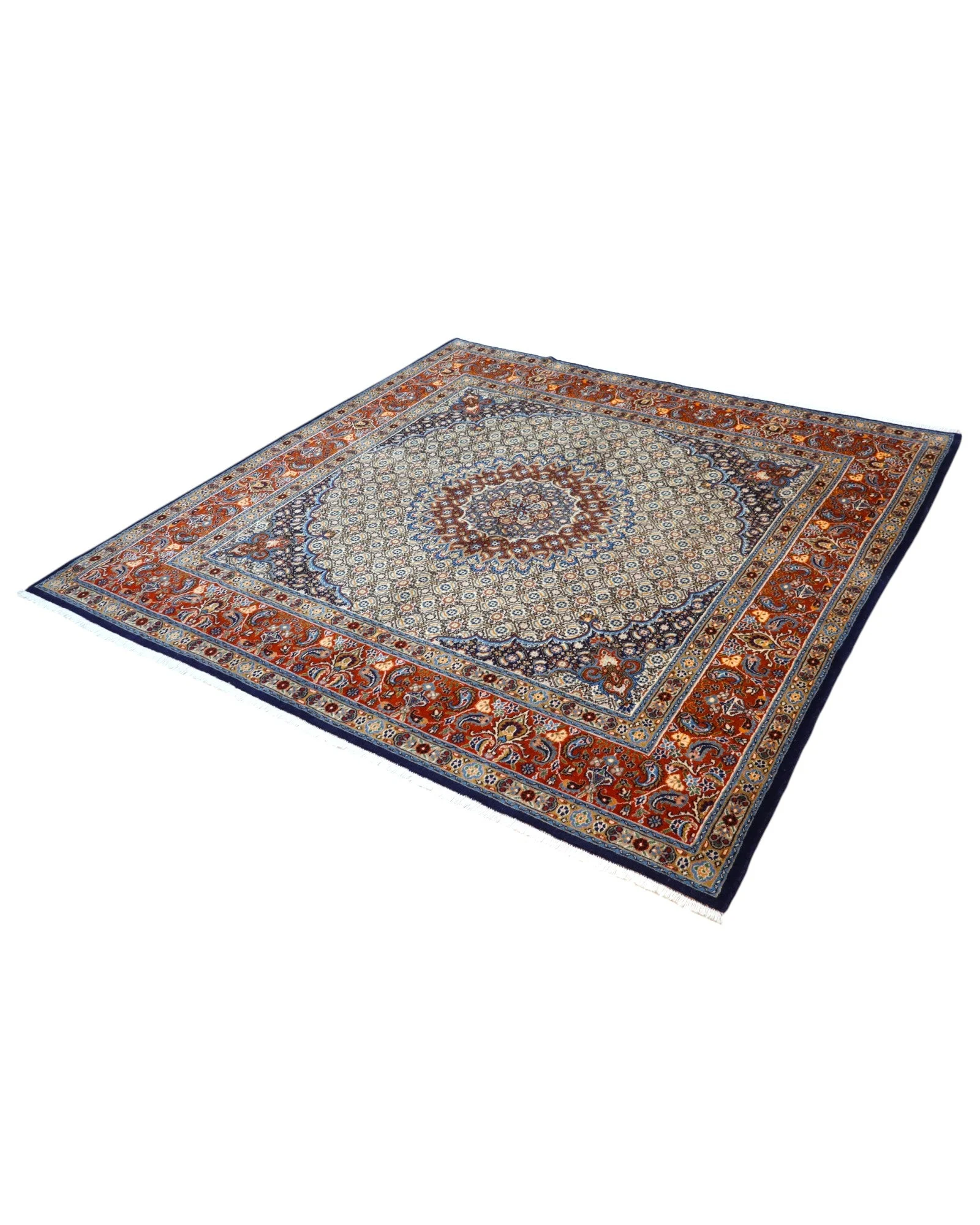 Hand-Knotted Wool & Silk Moud Persian Rug, 225 × 223 cm