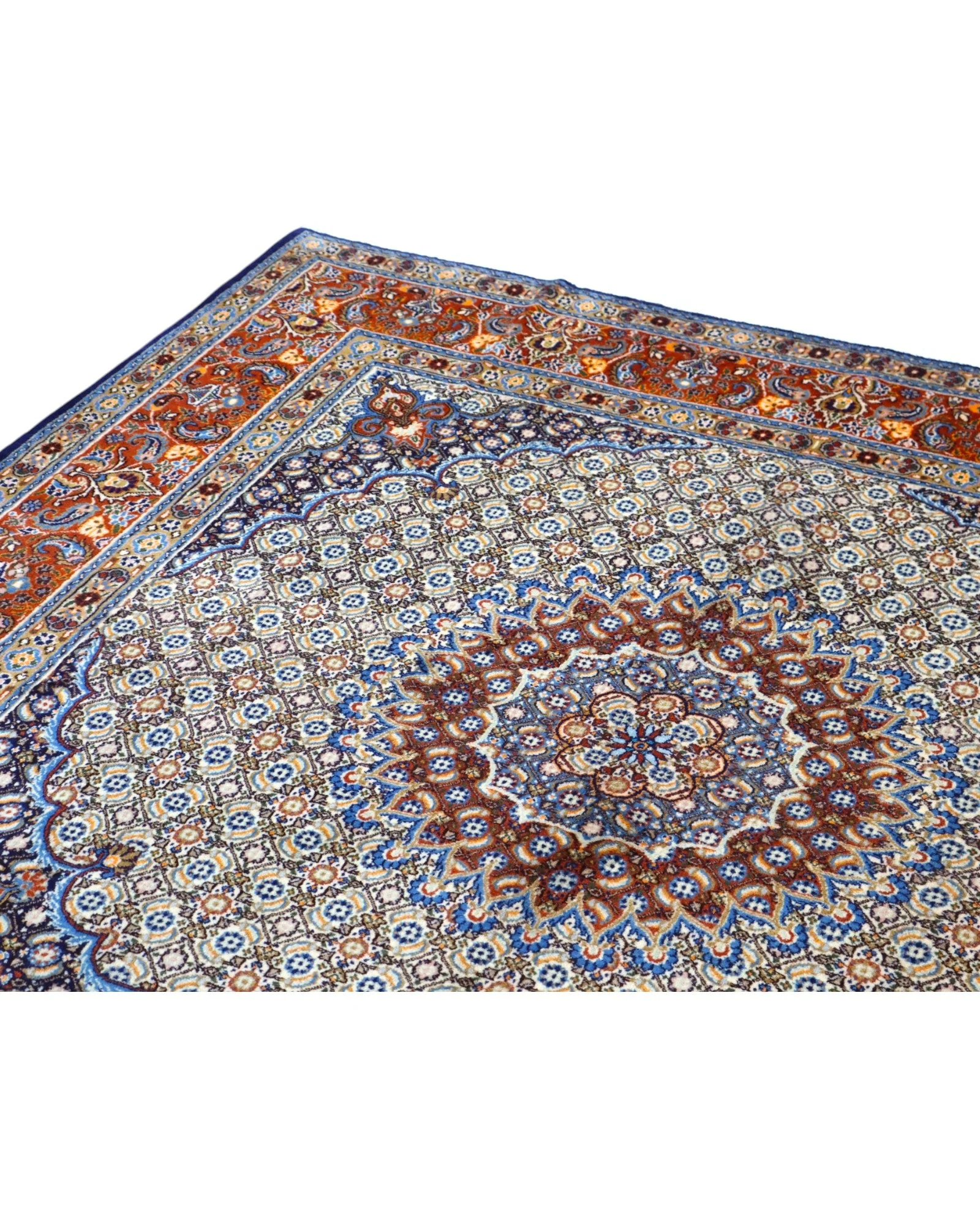Hand-Knotted Wool & Silk Moud Persian Rug, 225 × 223 cm